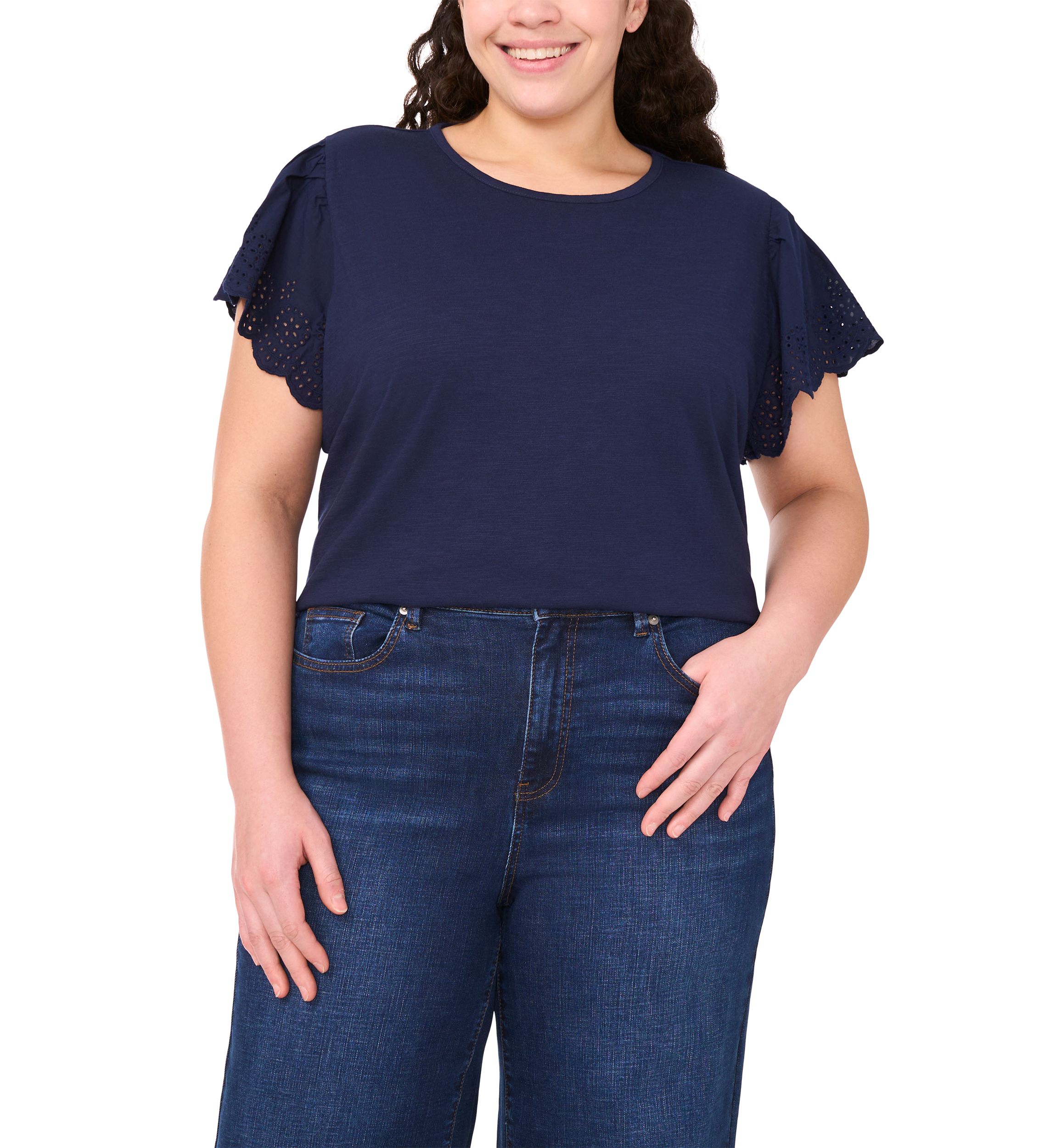Plus Size Short Sleeve Crew Neck Embroidered T-Shirt
