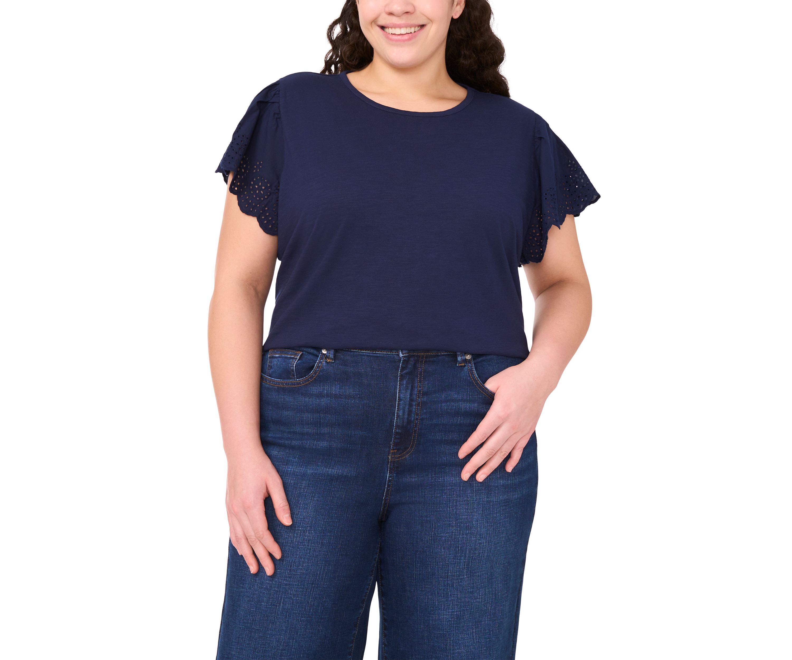 Plus Size Short Sleeve Crew Neck Embroidered T-Shirt