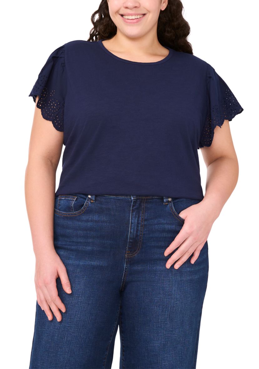 Plus Size Short Sleeve Crew Neck Embroidered T-Shirt