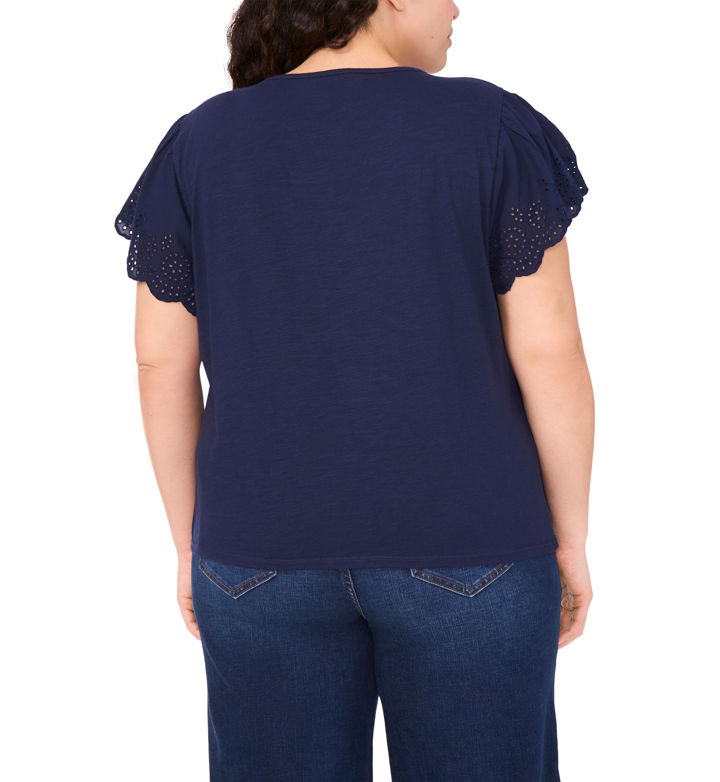 Plus Size Short Sleeve Crew Neck Embroidered T-Shirt