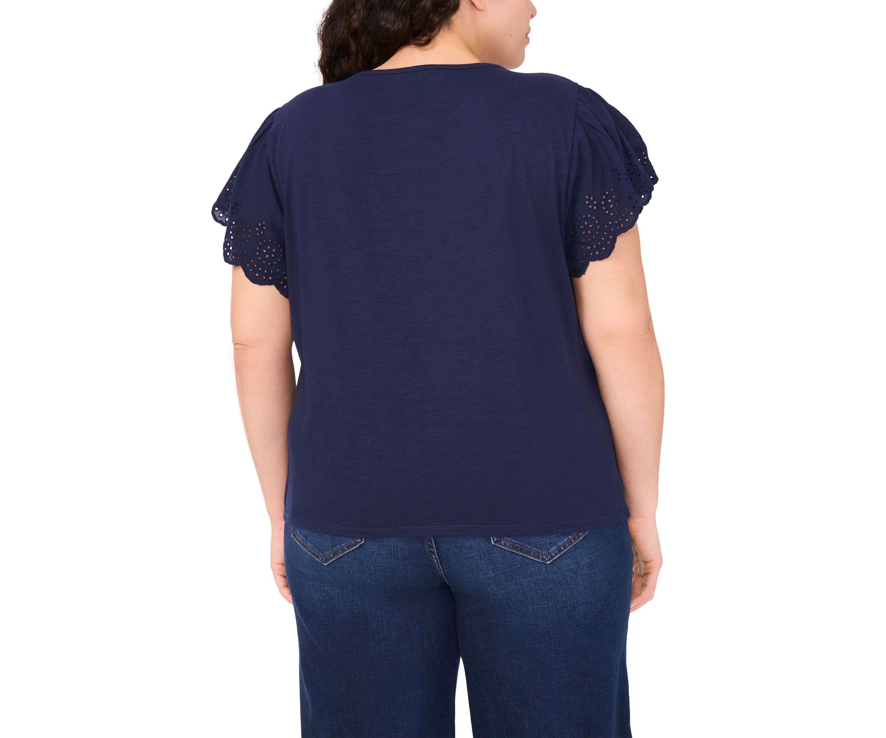 Plus Size Short Sleeve Crew Neck Embroidered T-Shirt