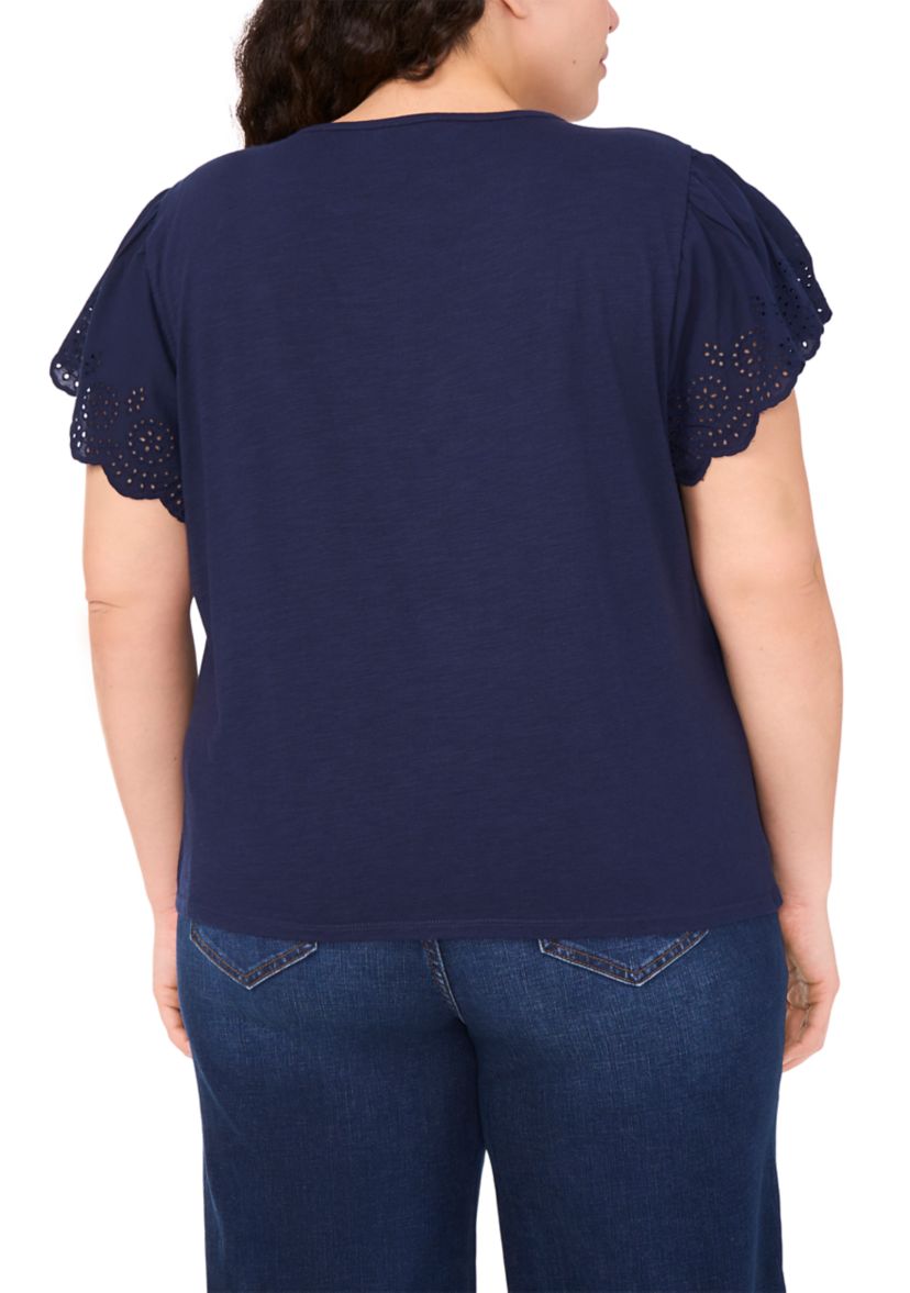 Plus Size Short Sleeve Crew Neck Embroidered T-Shirt
