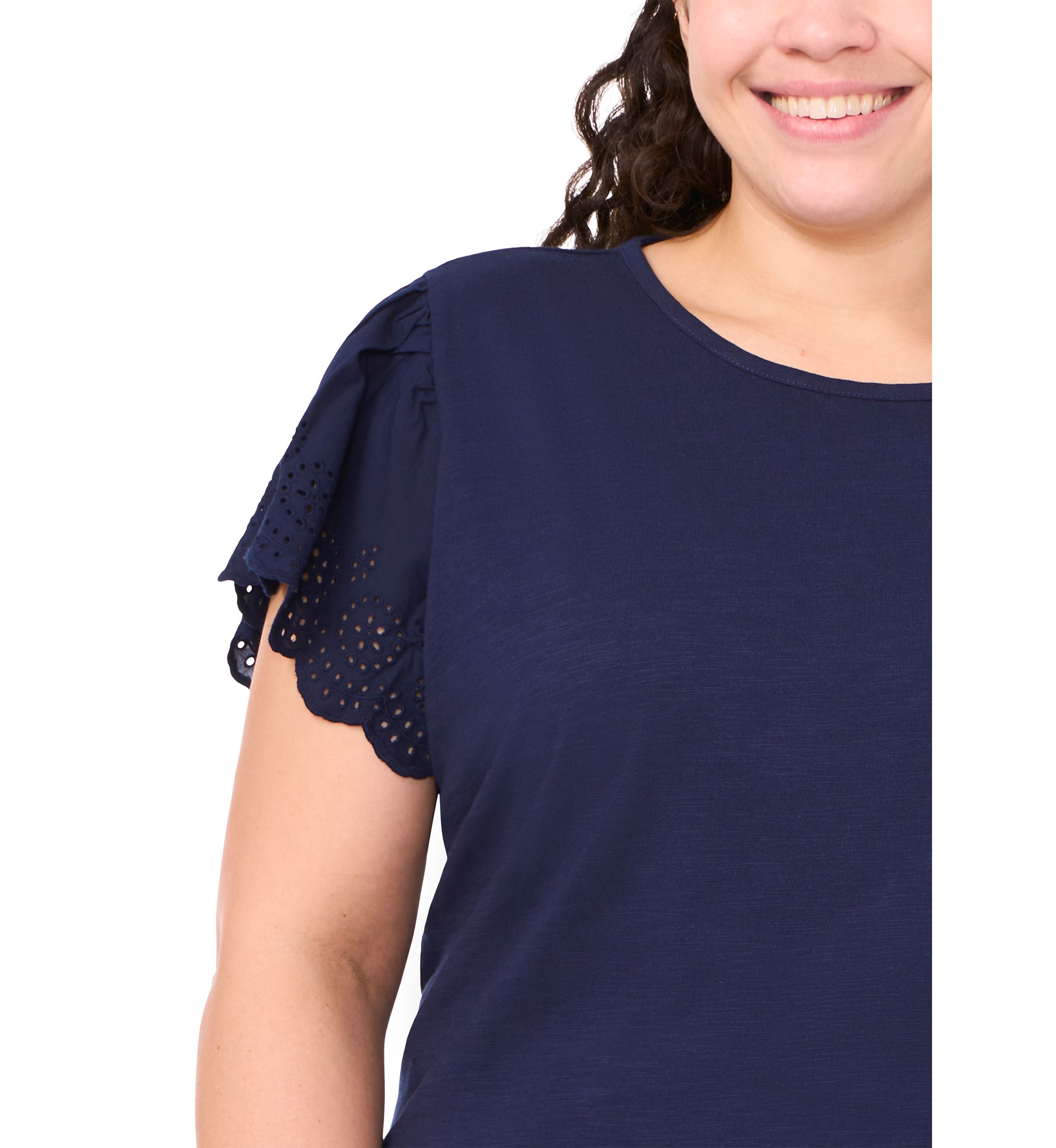 Plus Size Short Sleeve Crew Neck Embroidered T-Shirt