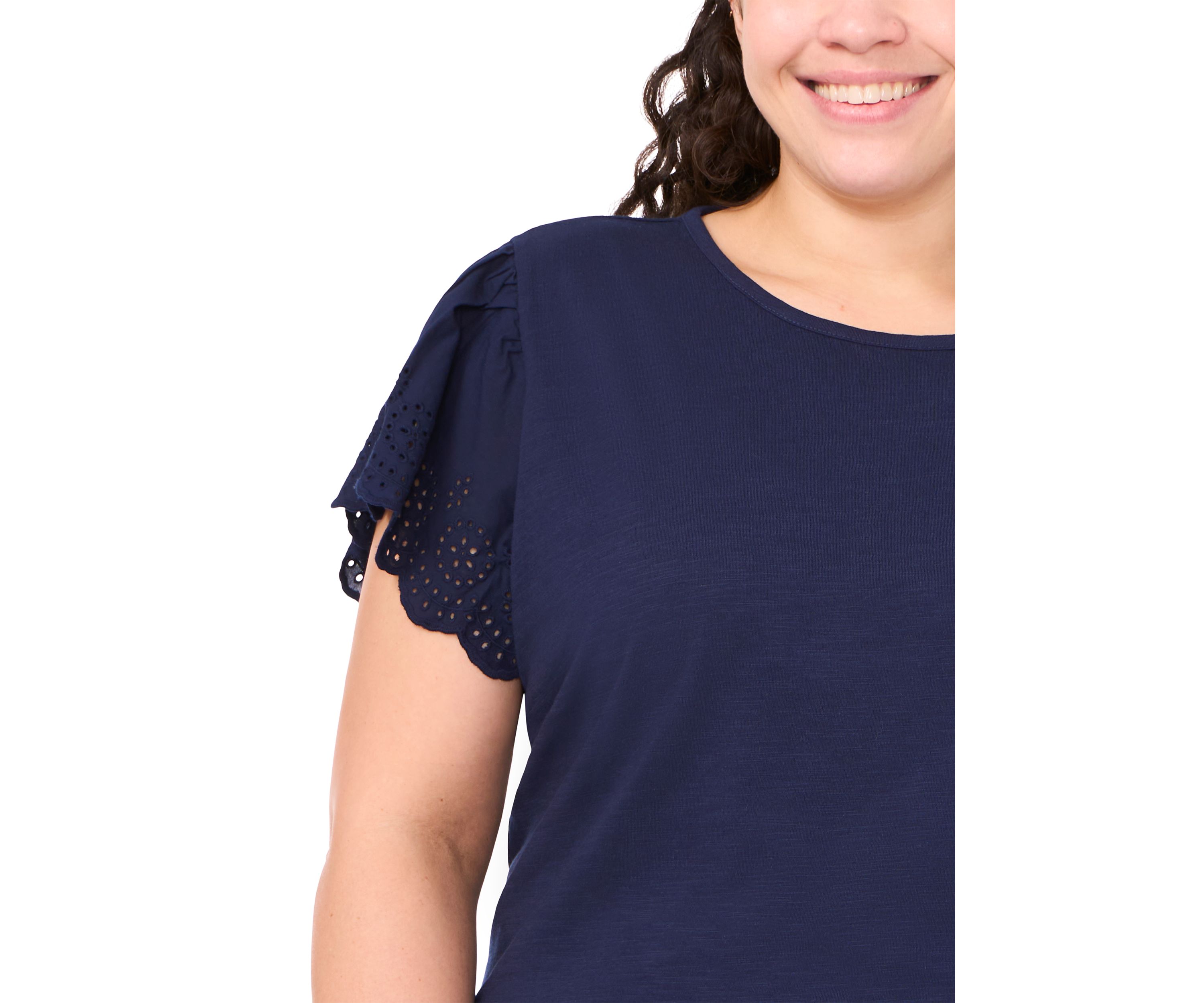 Plus Size Short Sleeve Crew Neck Embroidered T-Shirt