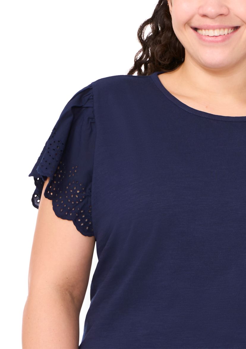Plus Size Short Sleeve Crew Neck Embroidered T-Shirt