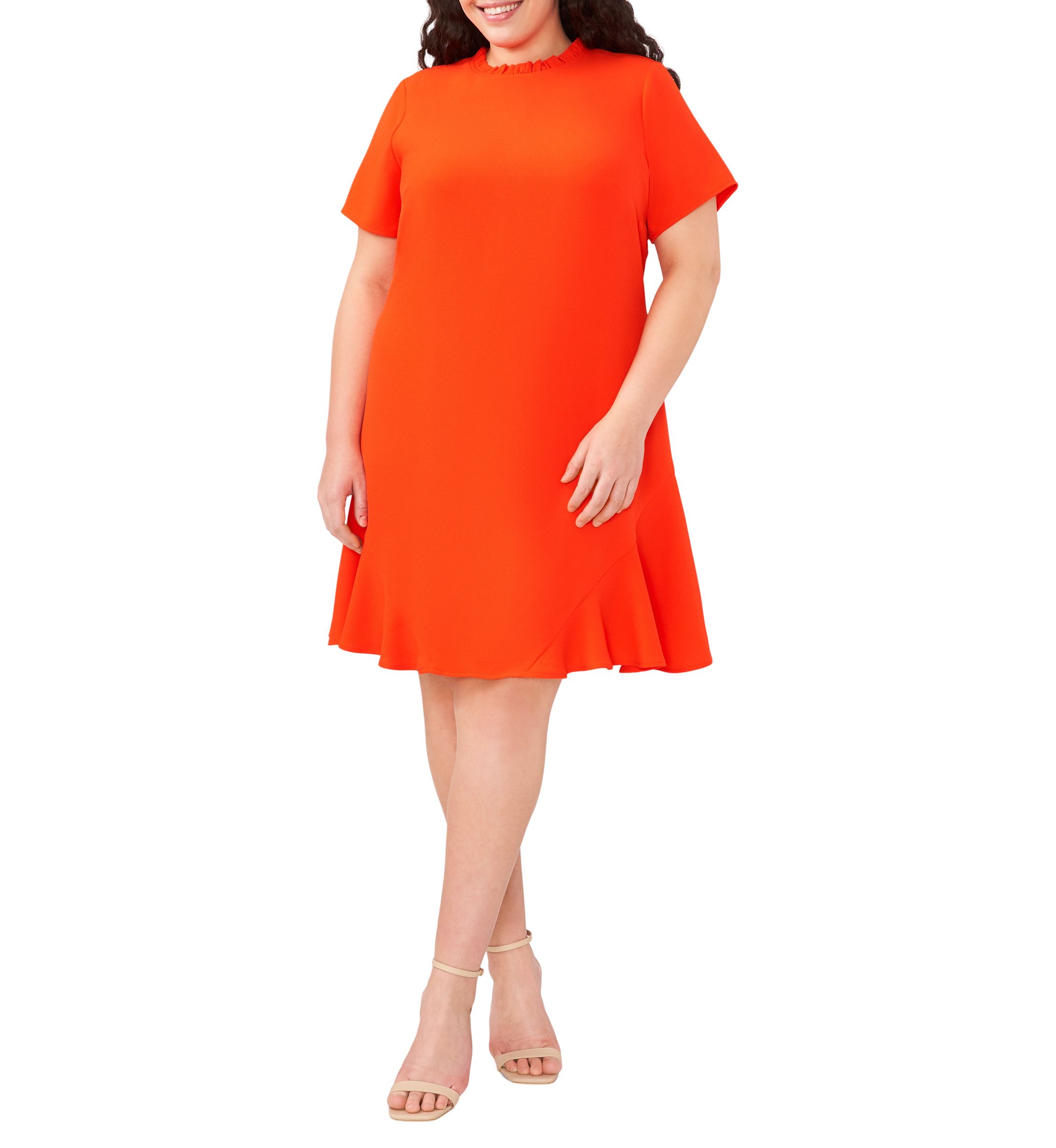 Plus Size Short Sleeve Ruffle Neck Dress