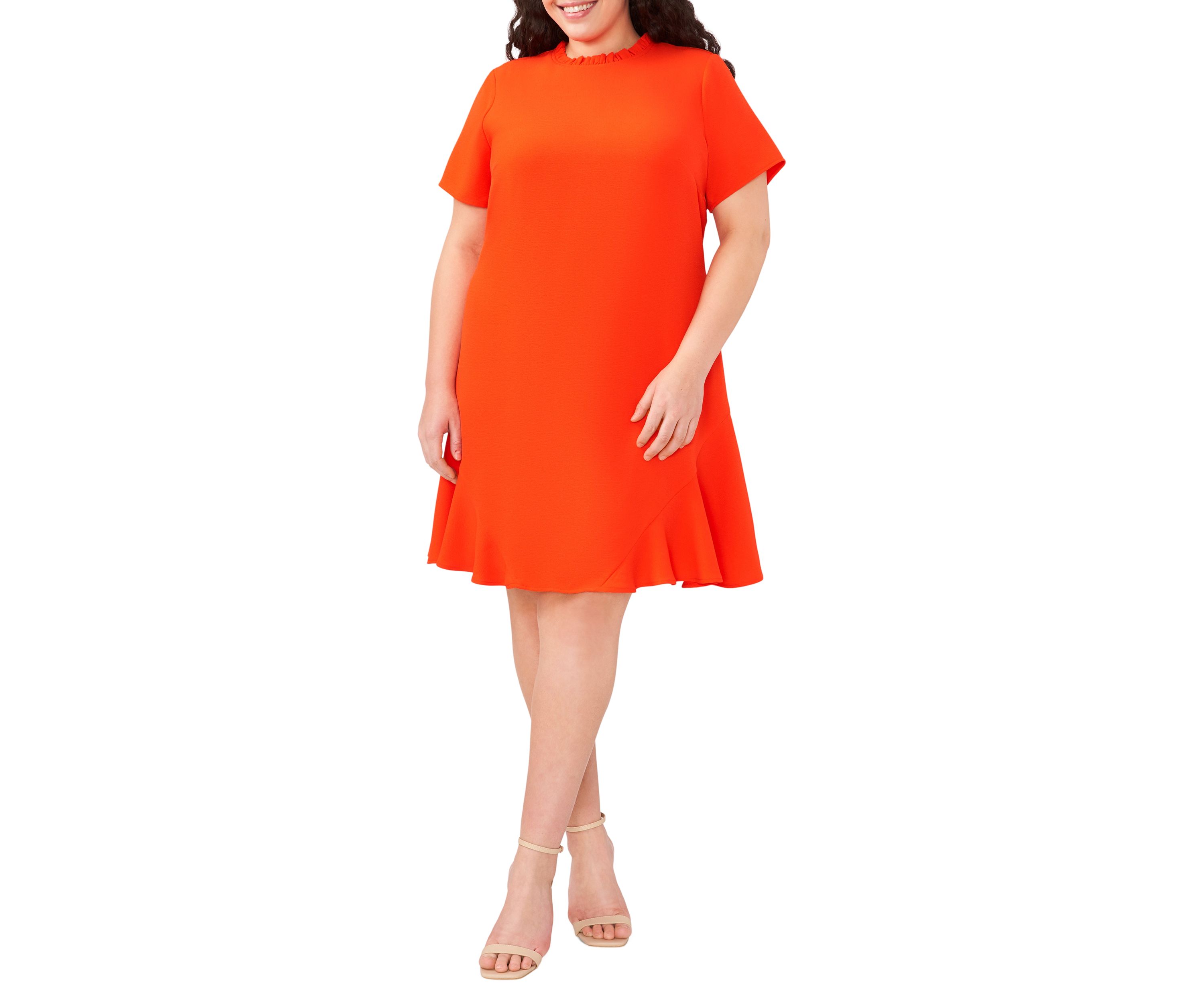 Plus Size Short Sleeve Ruffle Neck Dress