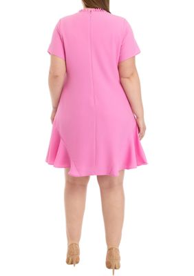 Plus Short Sleeve Ruffle Neck Dress