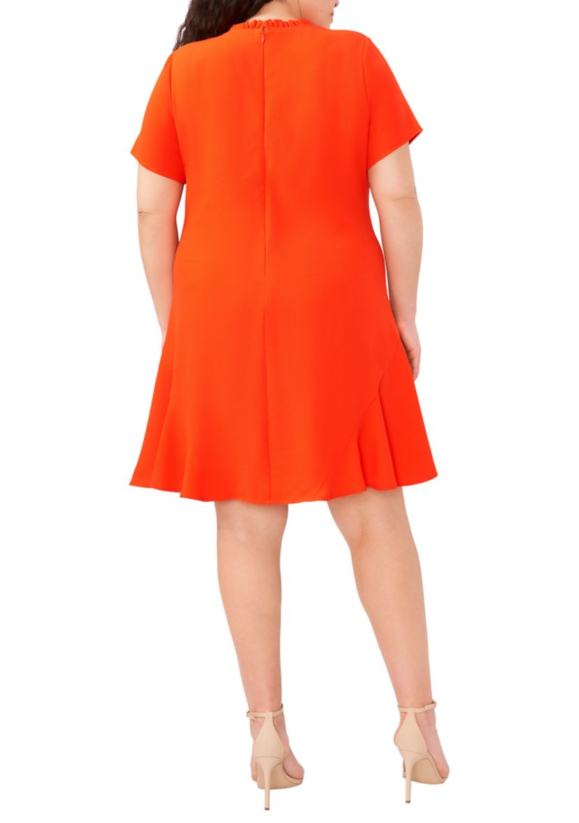 Plus Size Short Sleeve Ruffle Neck Dress