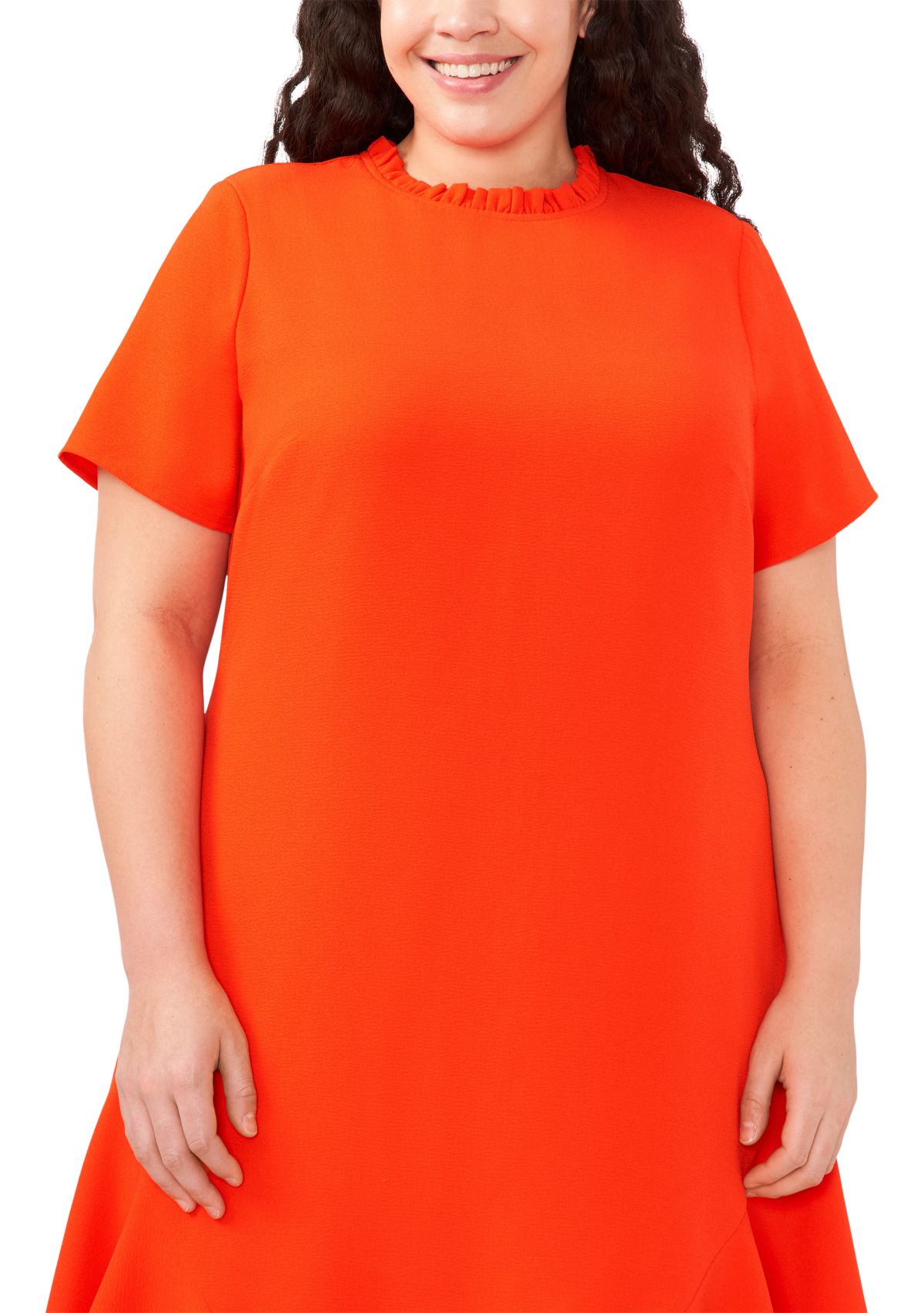Plus Size Short Sleeve Ruffle Neck Dress