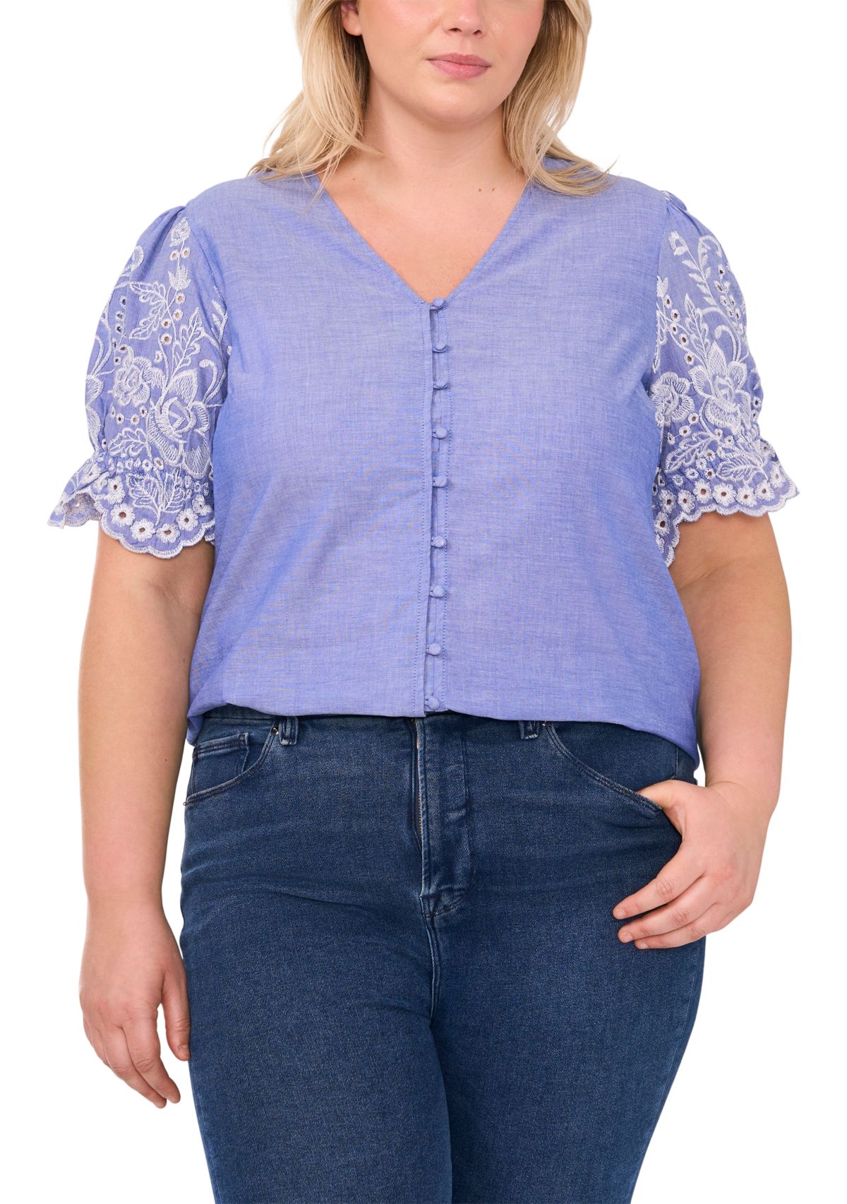 Plus Size Flutter Sleeve V-Neck Top