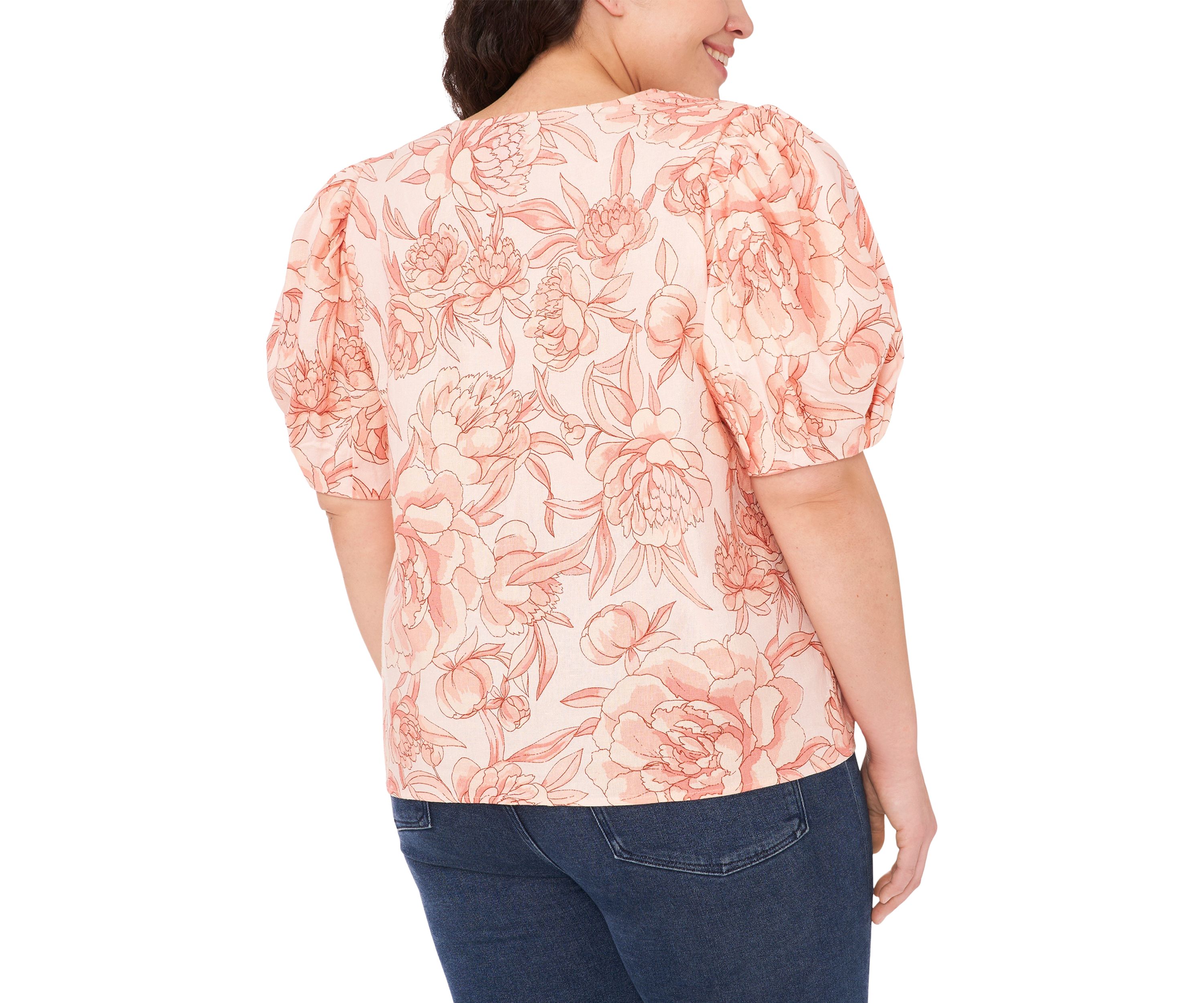 Plus Size Puff Sleeve V-Neck Blouse with Shoulder Shirring