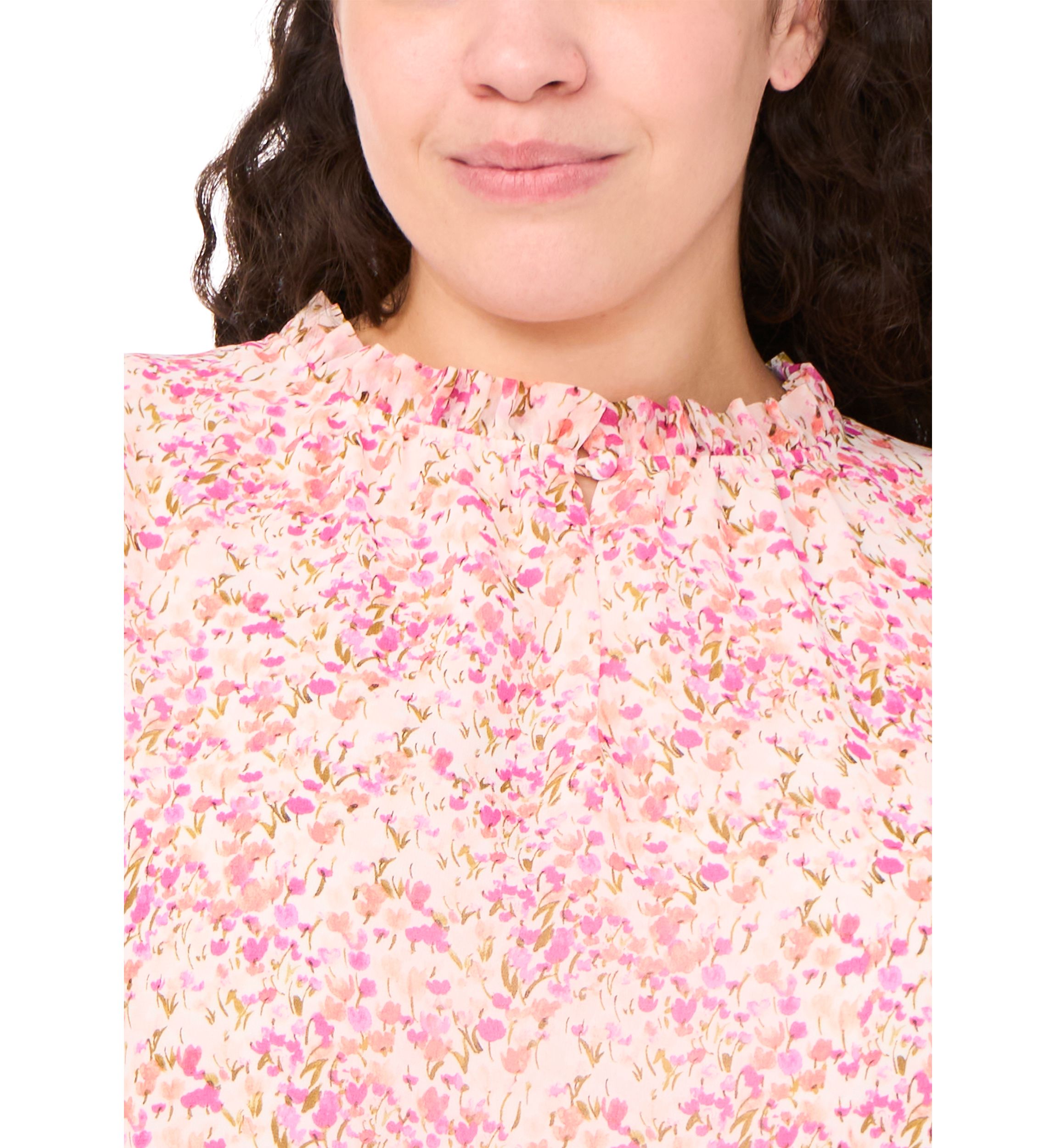 Plus Size Short Sleeve Ruffle Neck Printed Blouse