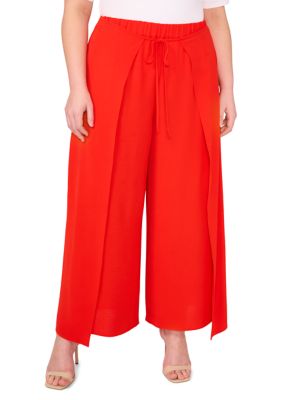CeCe Women's Plus Size Overlap Self Tie Pants, Red, 1X