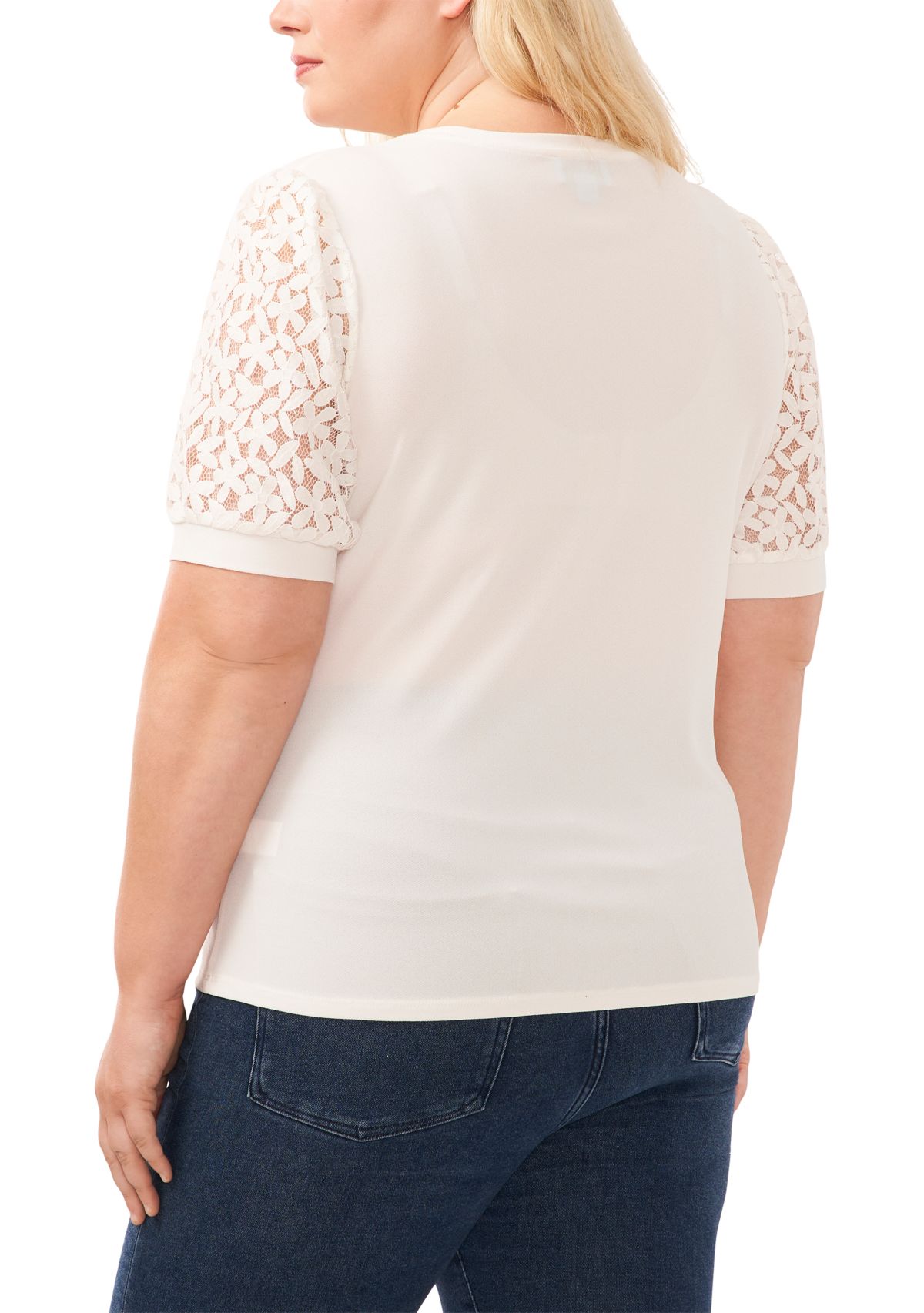 Plus Size Puff Sleeve Mixed Media Knit Top