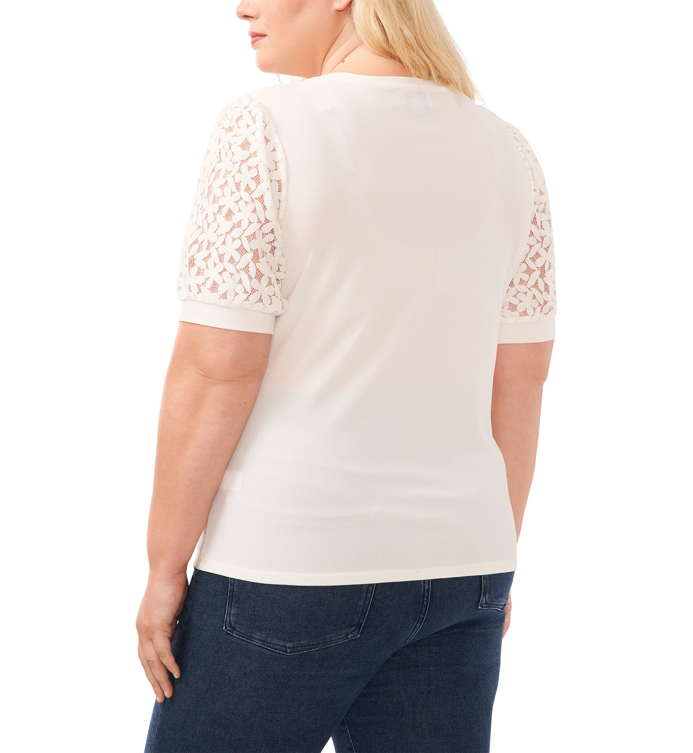 Plus Size Puff Sleeve Mixed Media Knit Top
