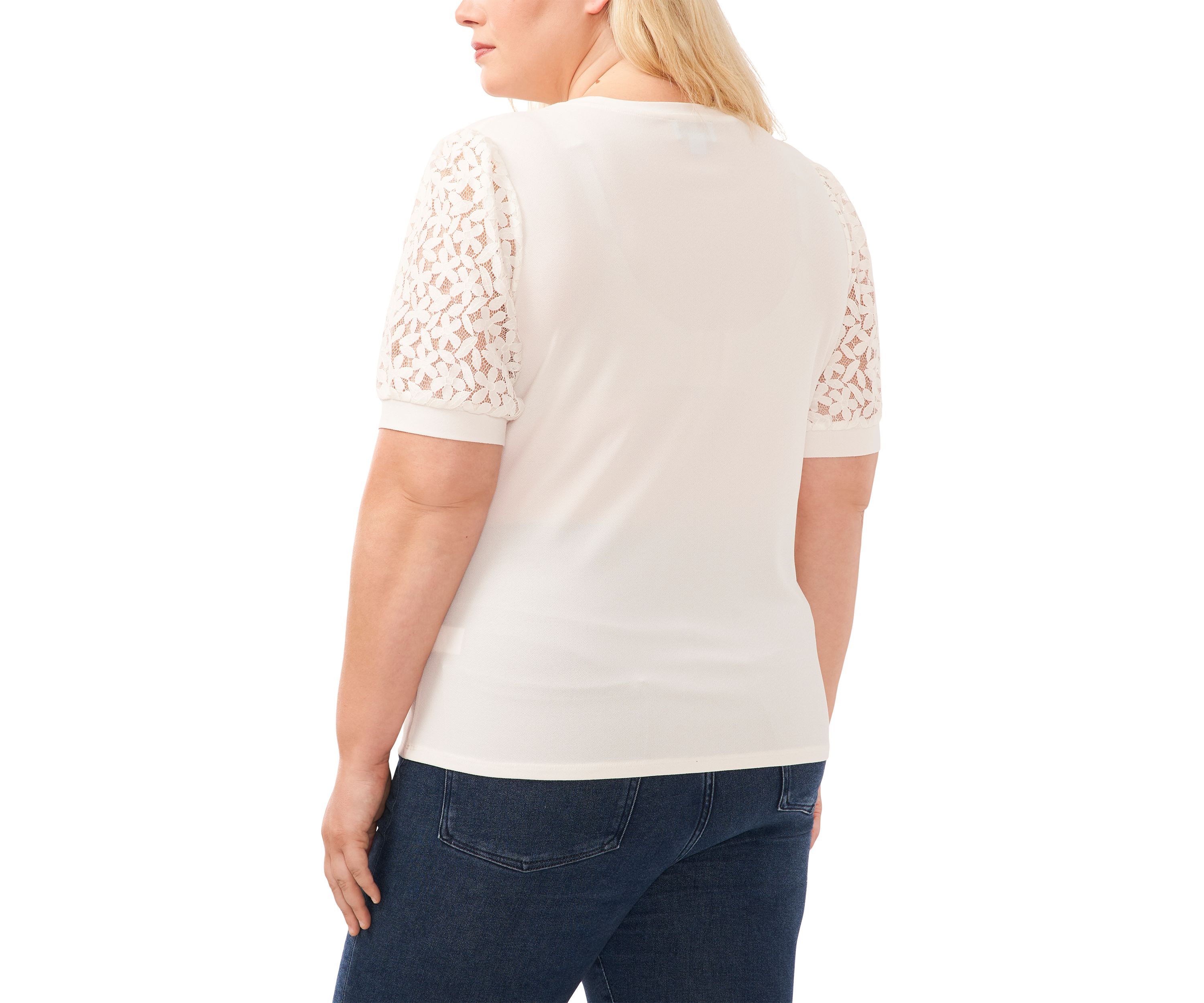 Plus Size Puff Sleeve Mixed Media Knit Top