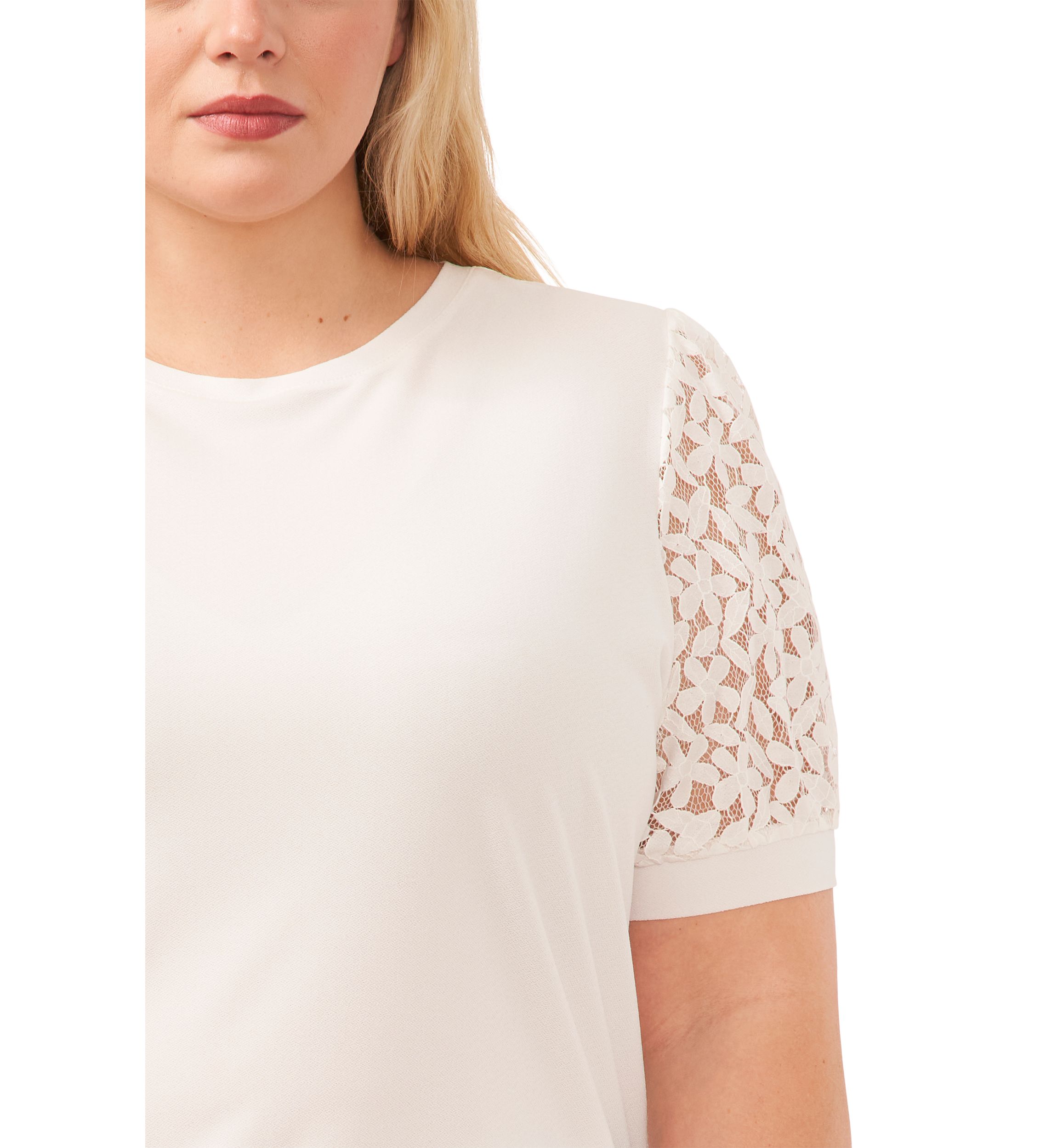 Plus Size Puff Sleeve Mixed Media Knit Top