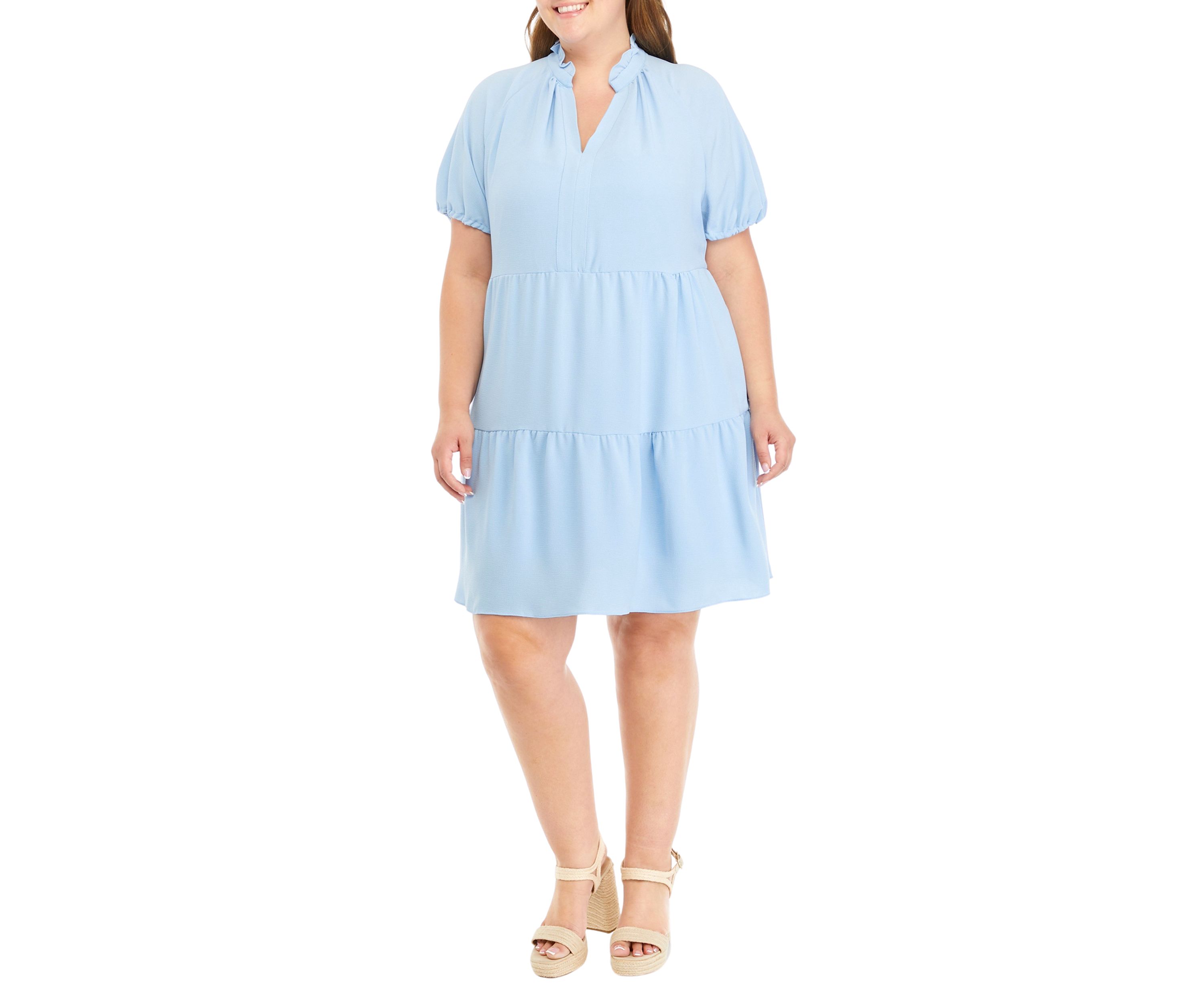 Plus Size Ruffle Neck Tiered Dress