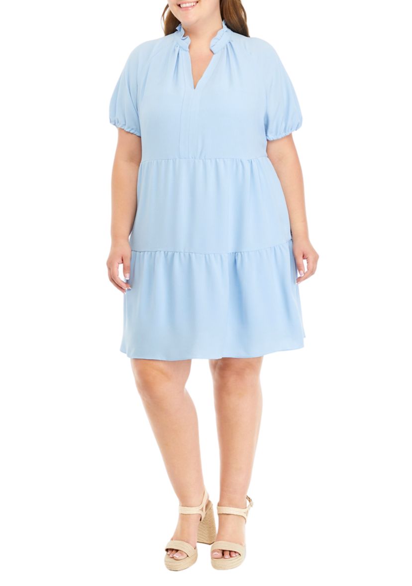 Plus Size Ruffle Neck Tiered Dress