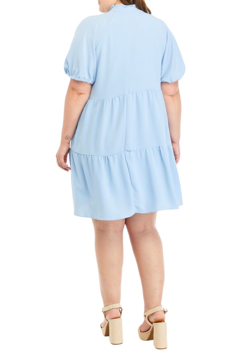 Plus Size Ruffle Neck Tiered Dress