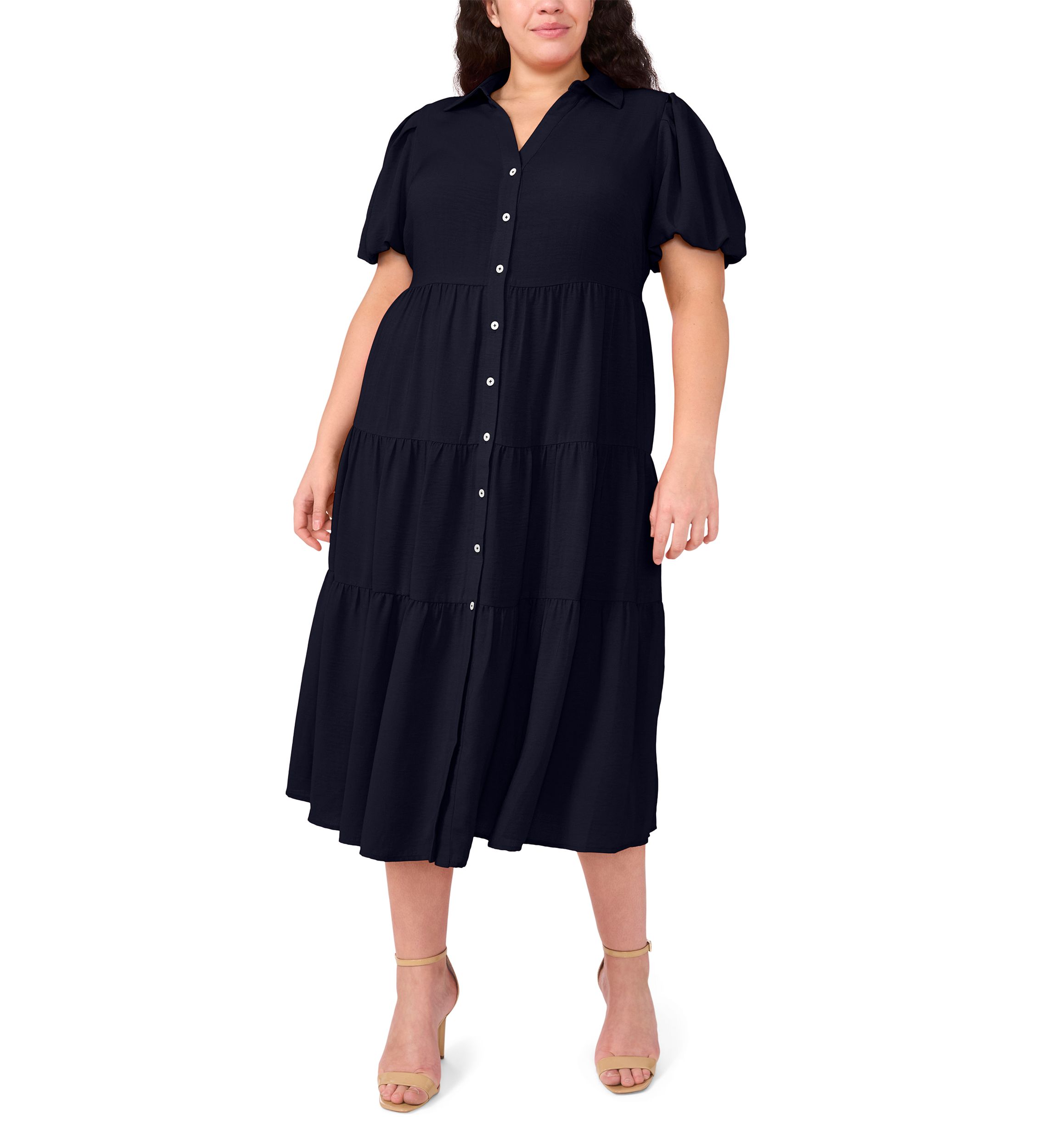 Plus Size Short Sleeve Tiered Maxi Shirtdress