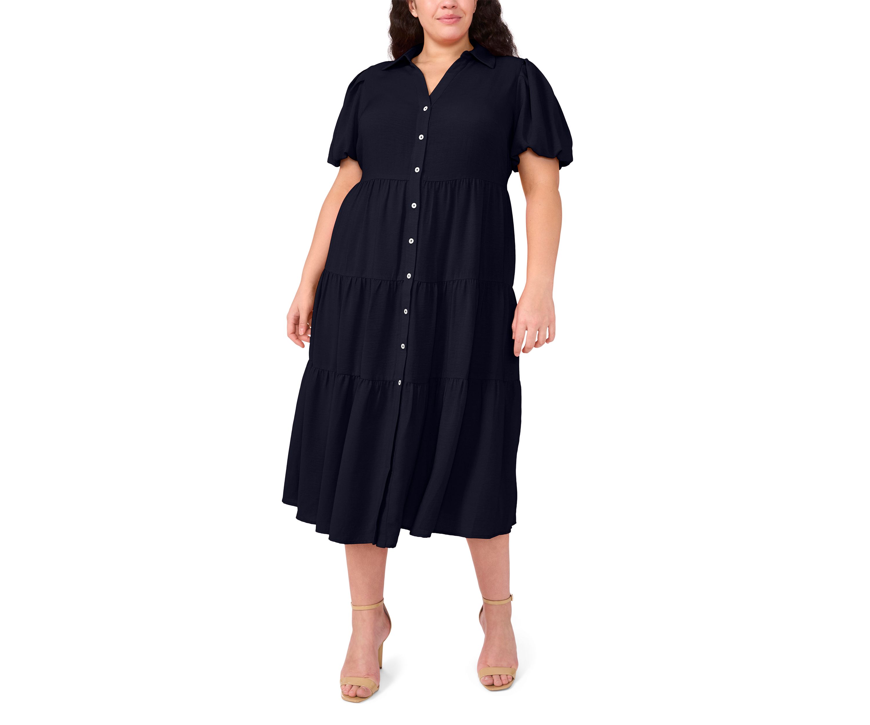 Plus Size Short Sleeve Tiered Maxi Shirtdress