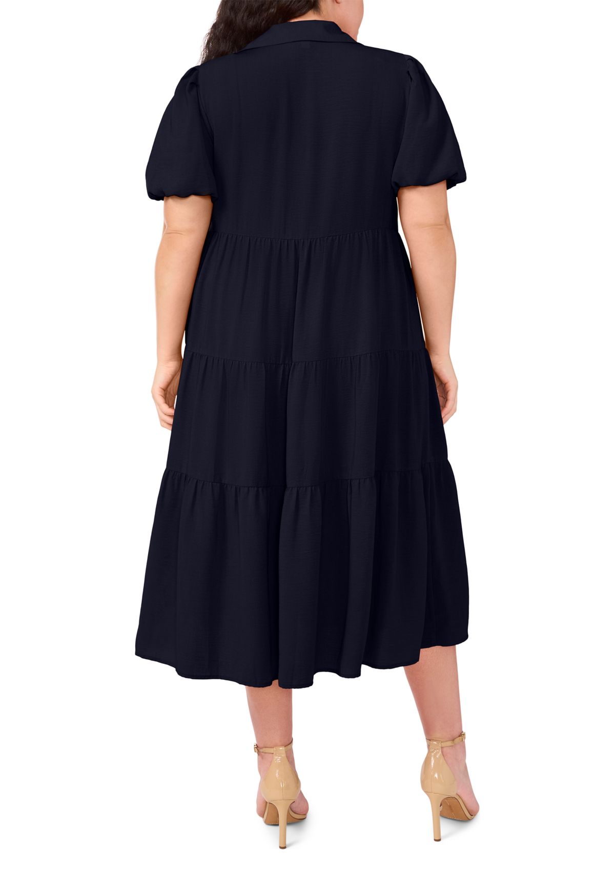 Plus Size Short Sleeve Tiered Maxi Shirtdress