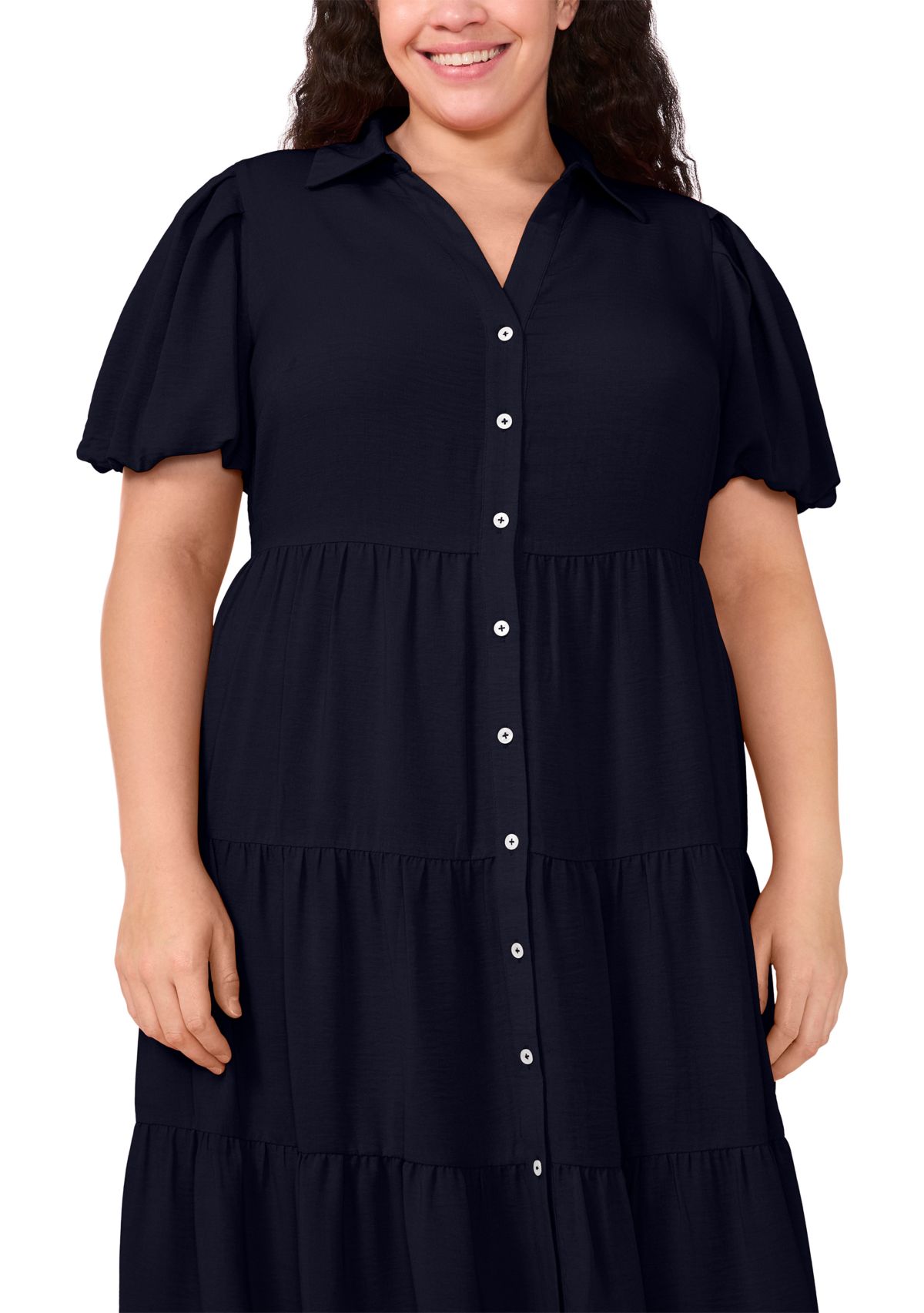 Plus Size Short Sleeve Tiered Maxi Shirtdress