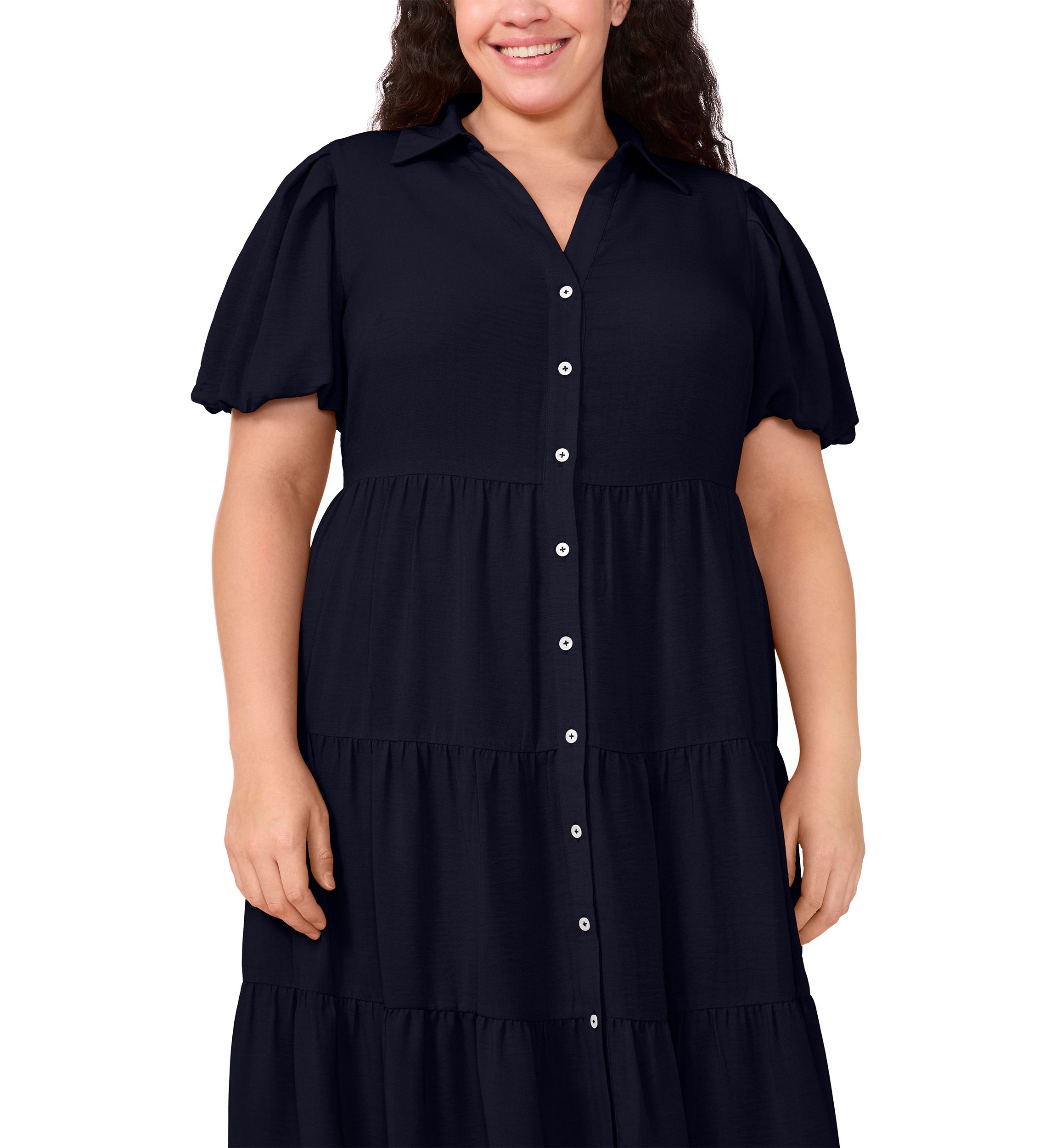 Plus Size Short Sleeve Tiered Maxi Shirtdress