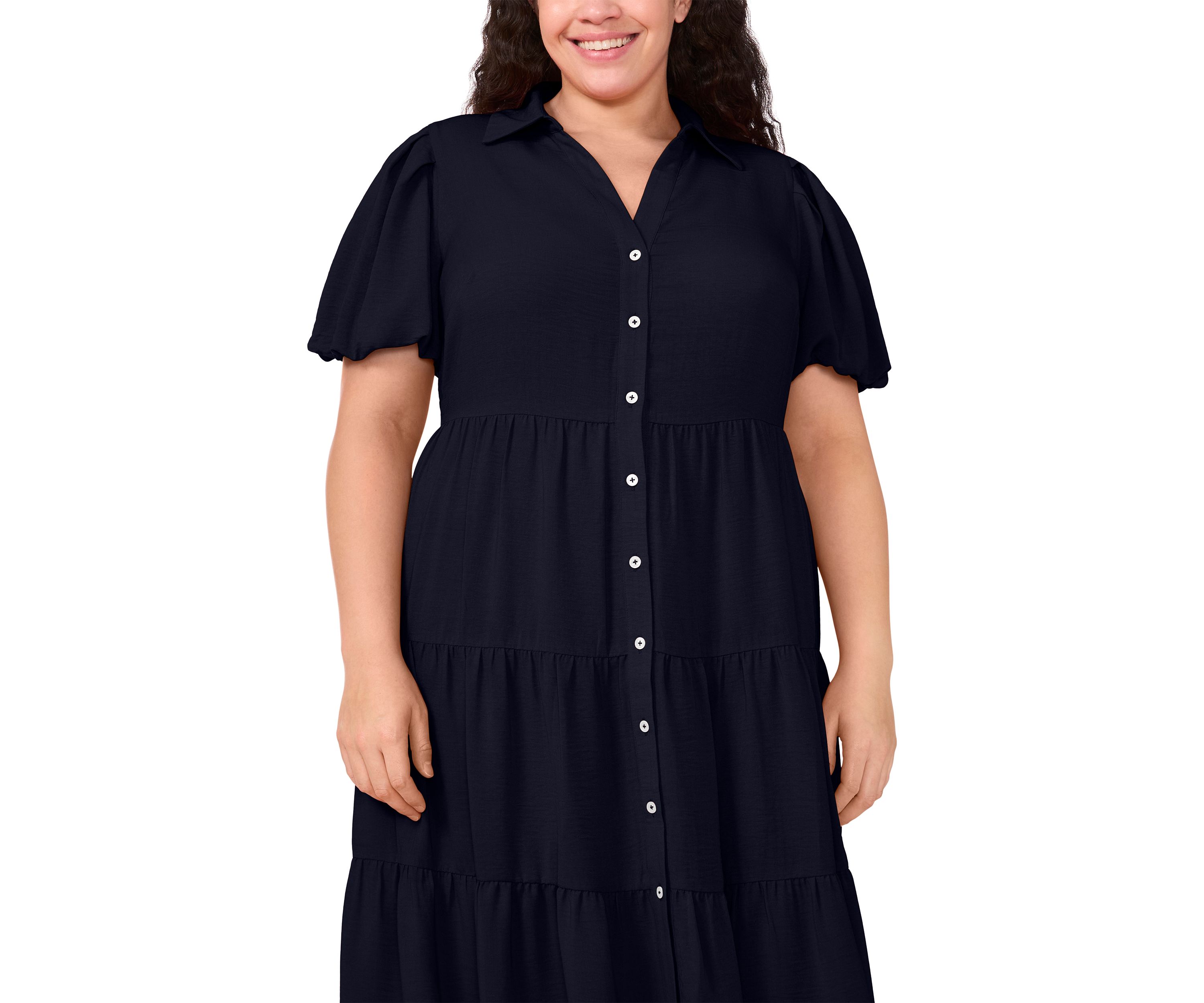 Plus Size Short Sleeve Tiered Maxi Shirtdress