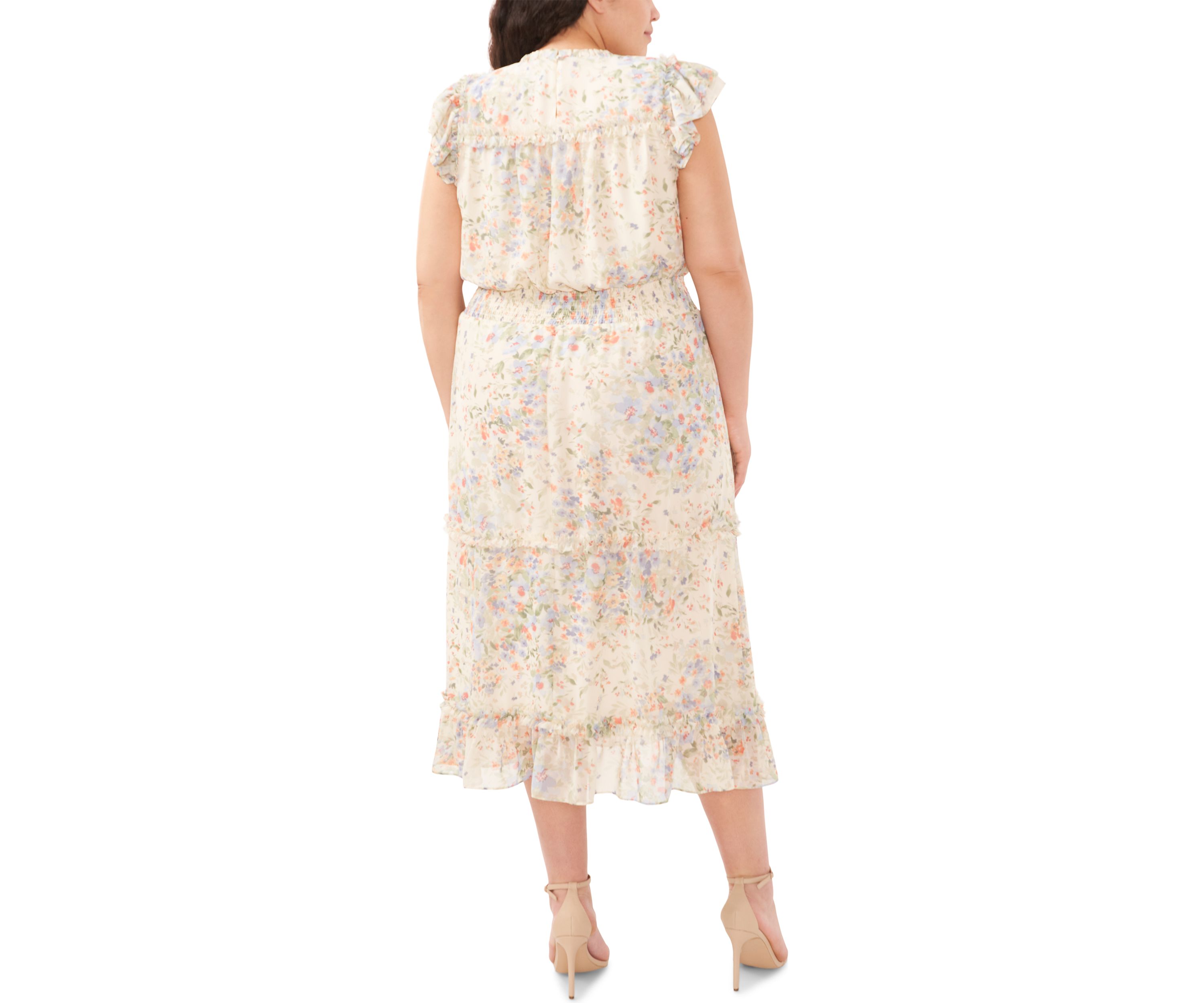 Plus Size Flutter Sleeve Floral Midi Dress