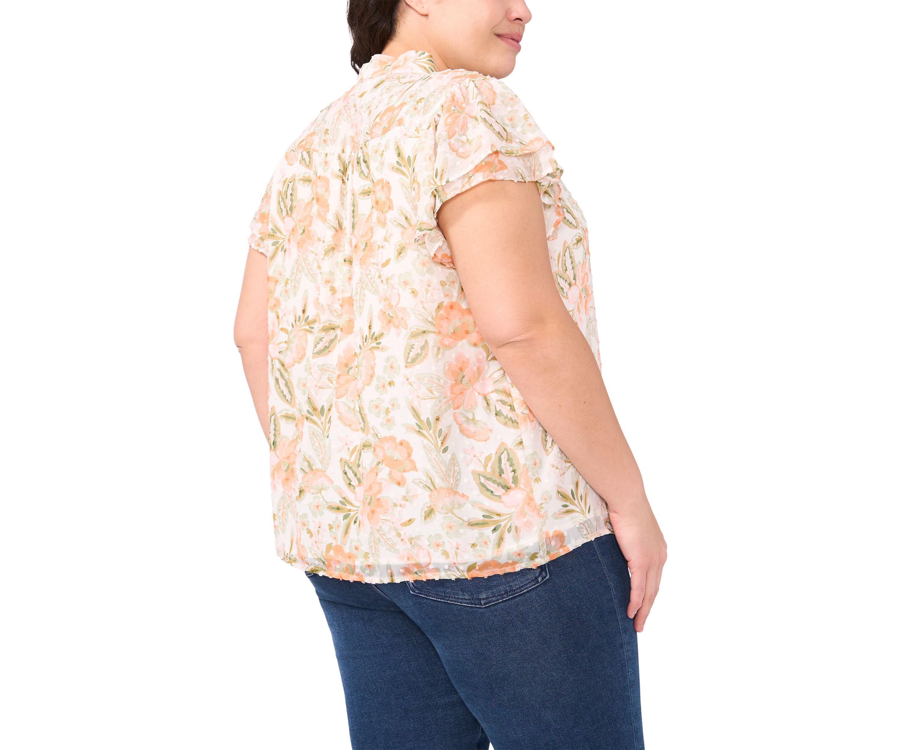 Plus Size Short Sleeve Button Front Double Flutter Top
