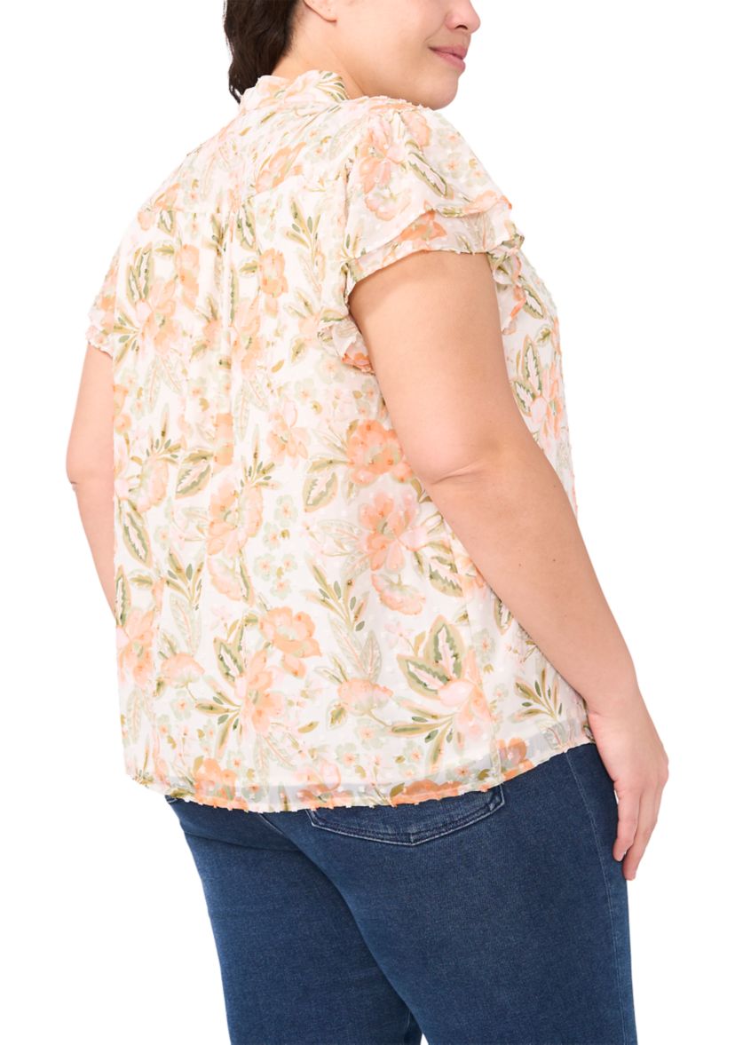 Plus Size Short Sleeve Button Front Double Flutter Top