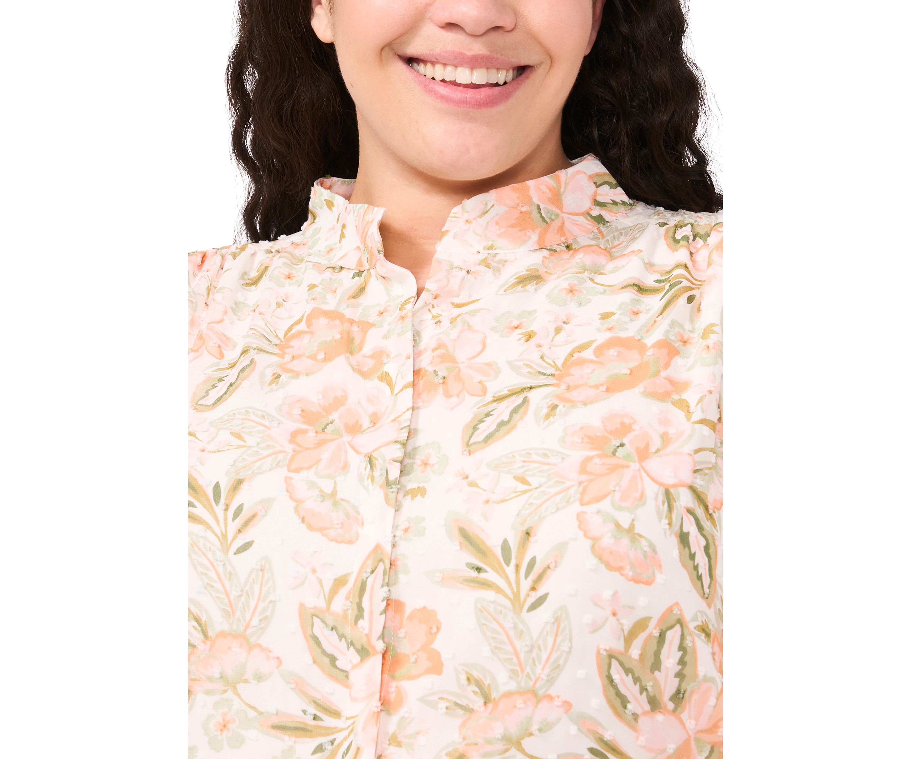 Plus Size Short Sleeve Button Front Double Flutter Top