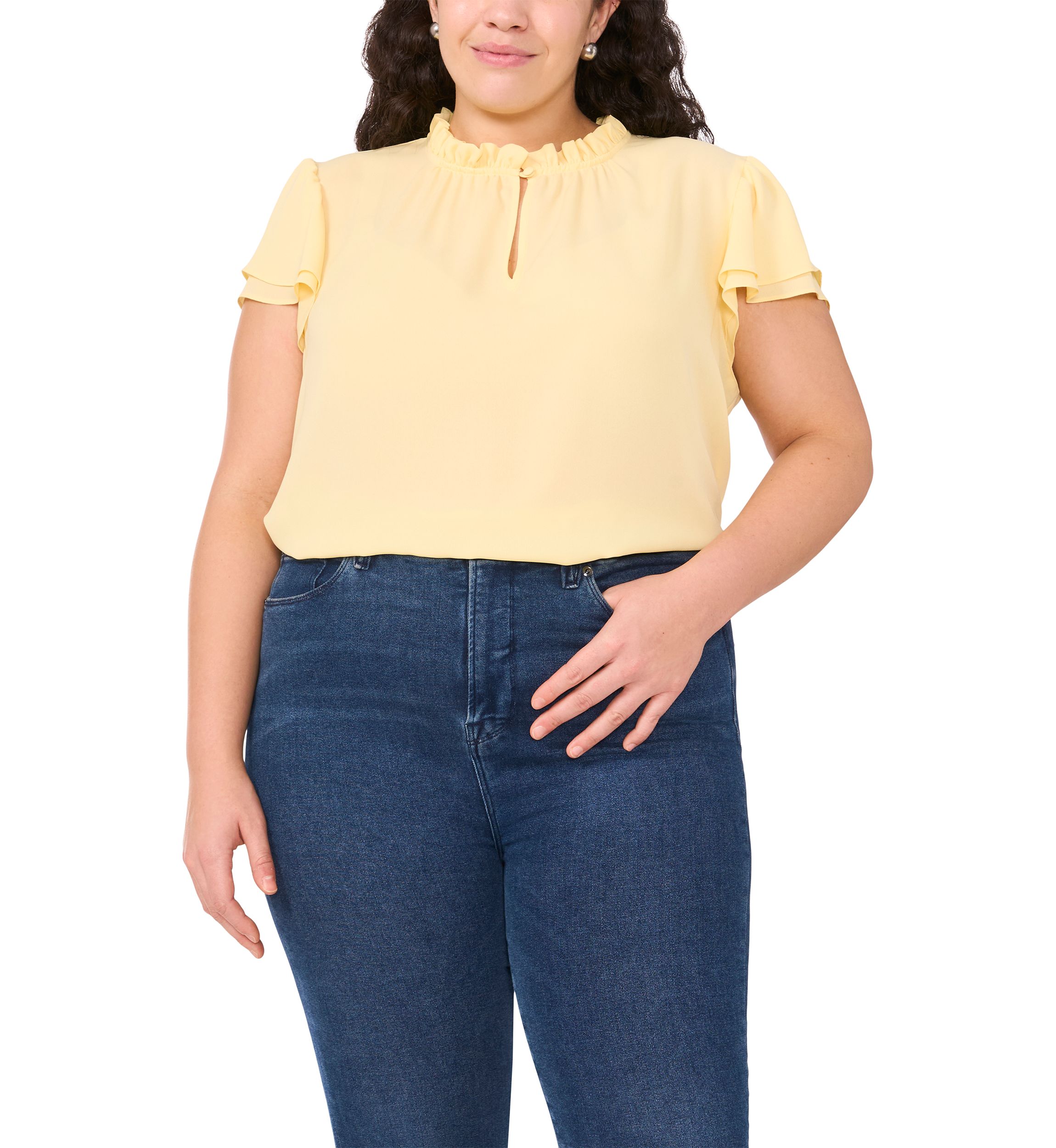 Plus Size Ruffle Neck Flutter Sleeve Blouse