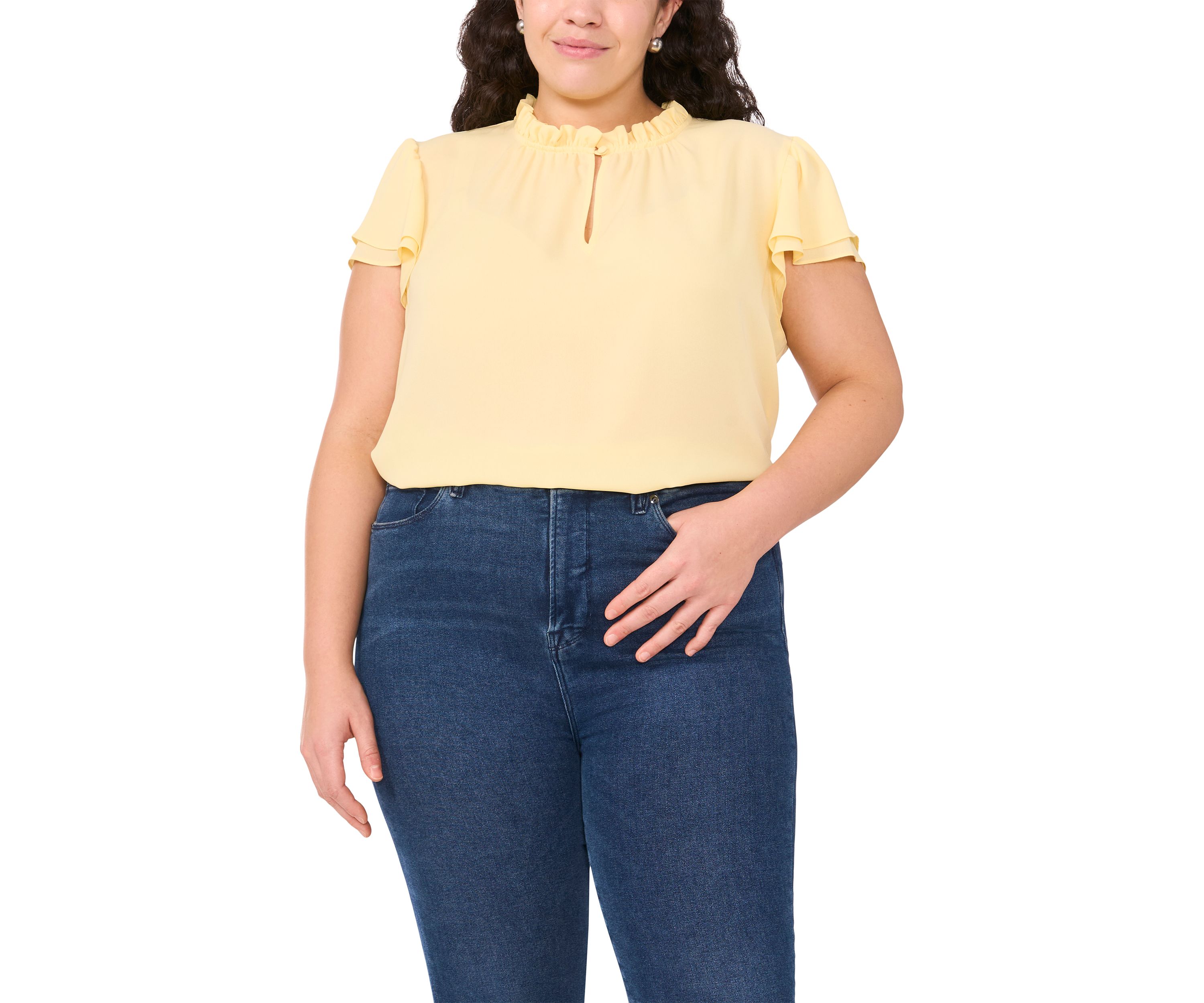 Plus Size Ruffle Neck Flutter Sleeve Blouse