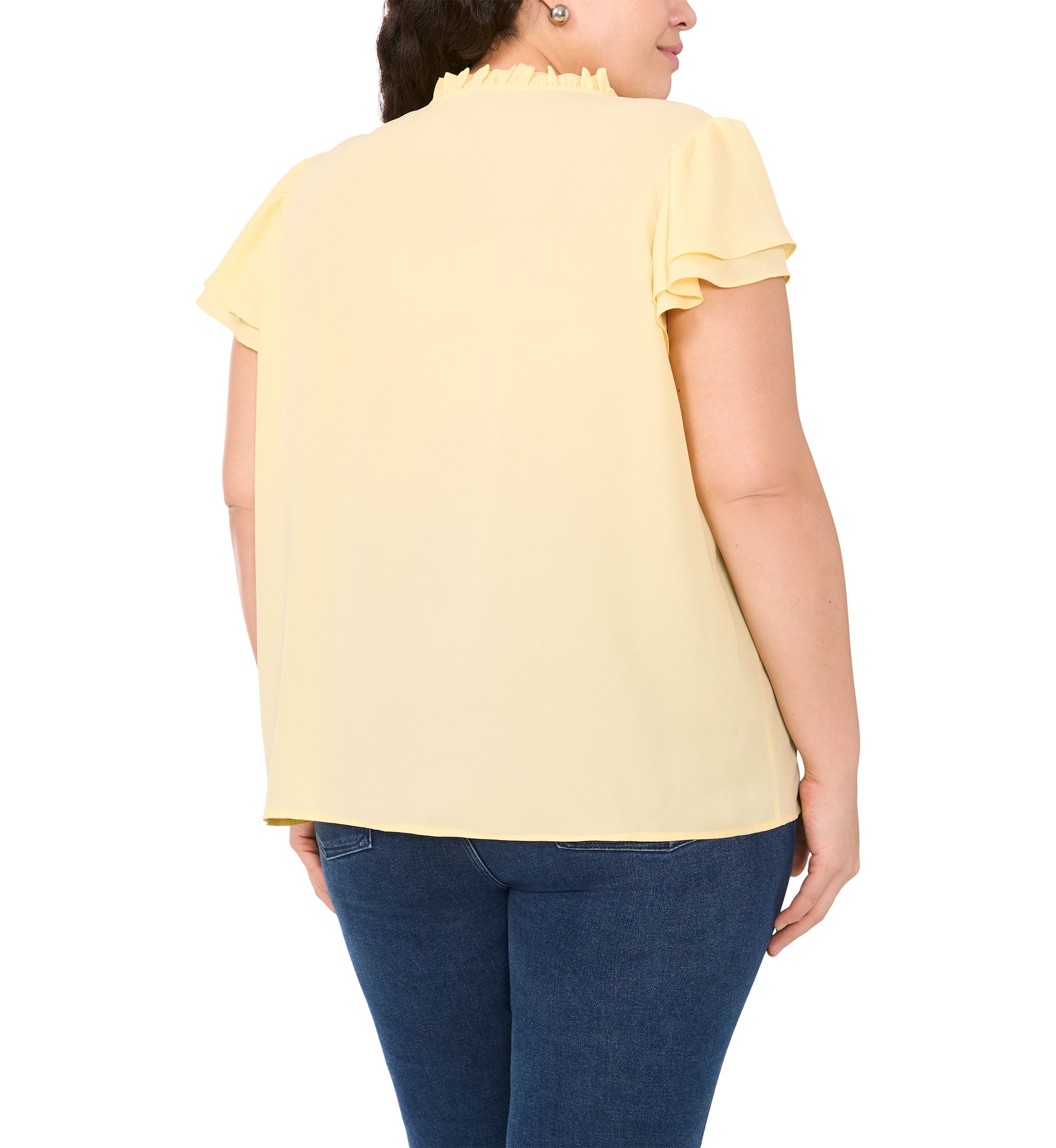 Plus Size Ruffle Neck Flutter Sleeve Blouse