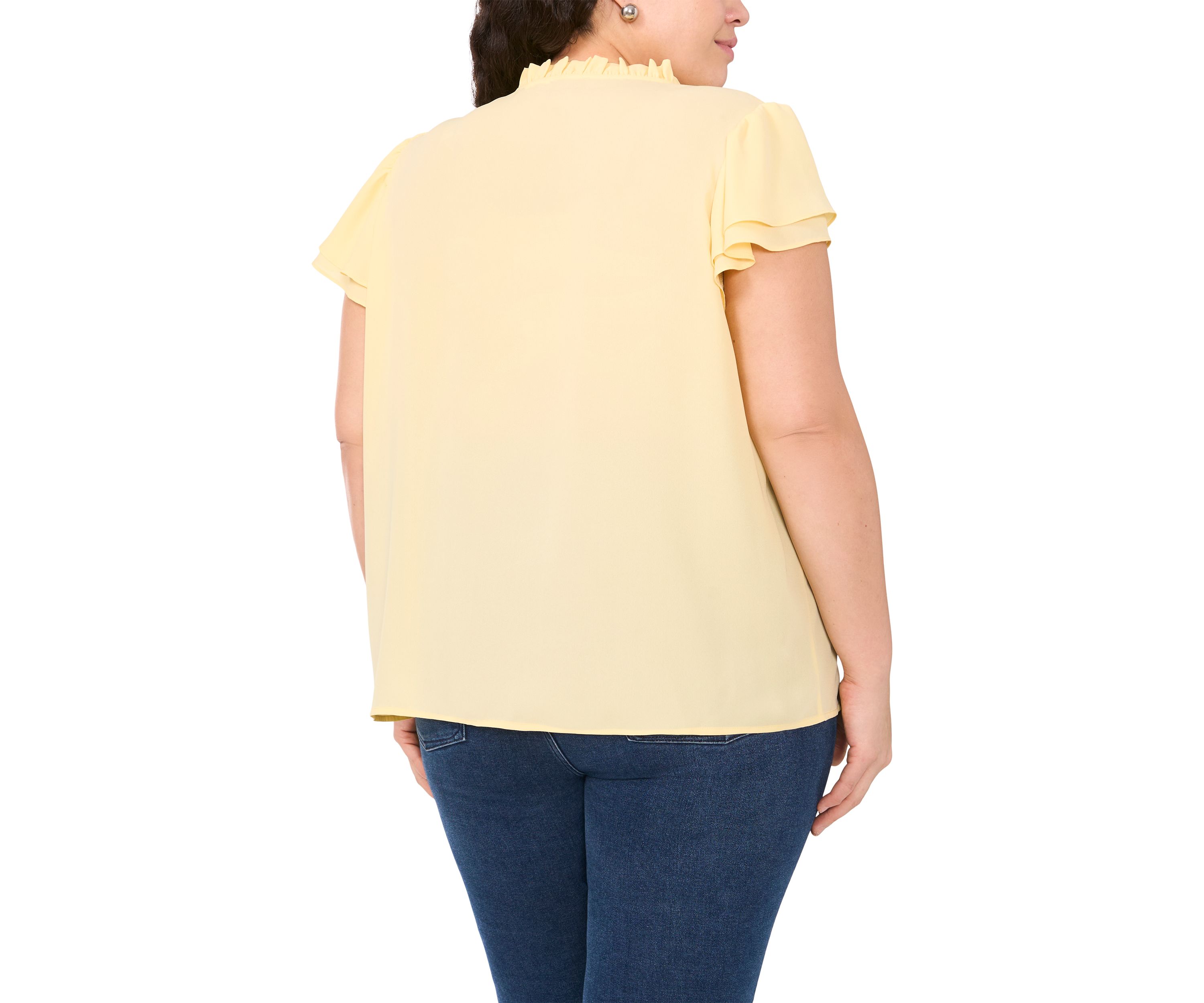Plus Size Ruffle Neck Flutter Sleeve Blouse