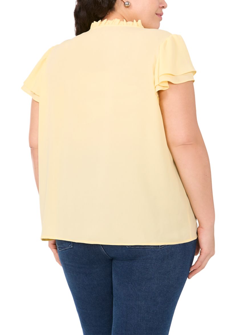 Plus Size Ruffle Neck Flutter Sleeve Blouse