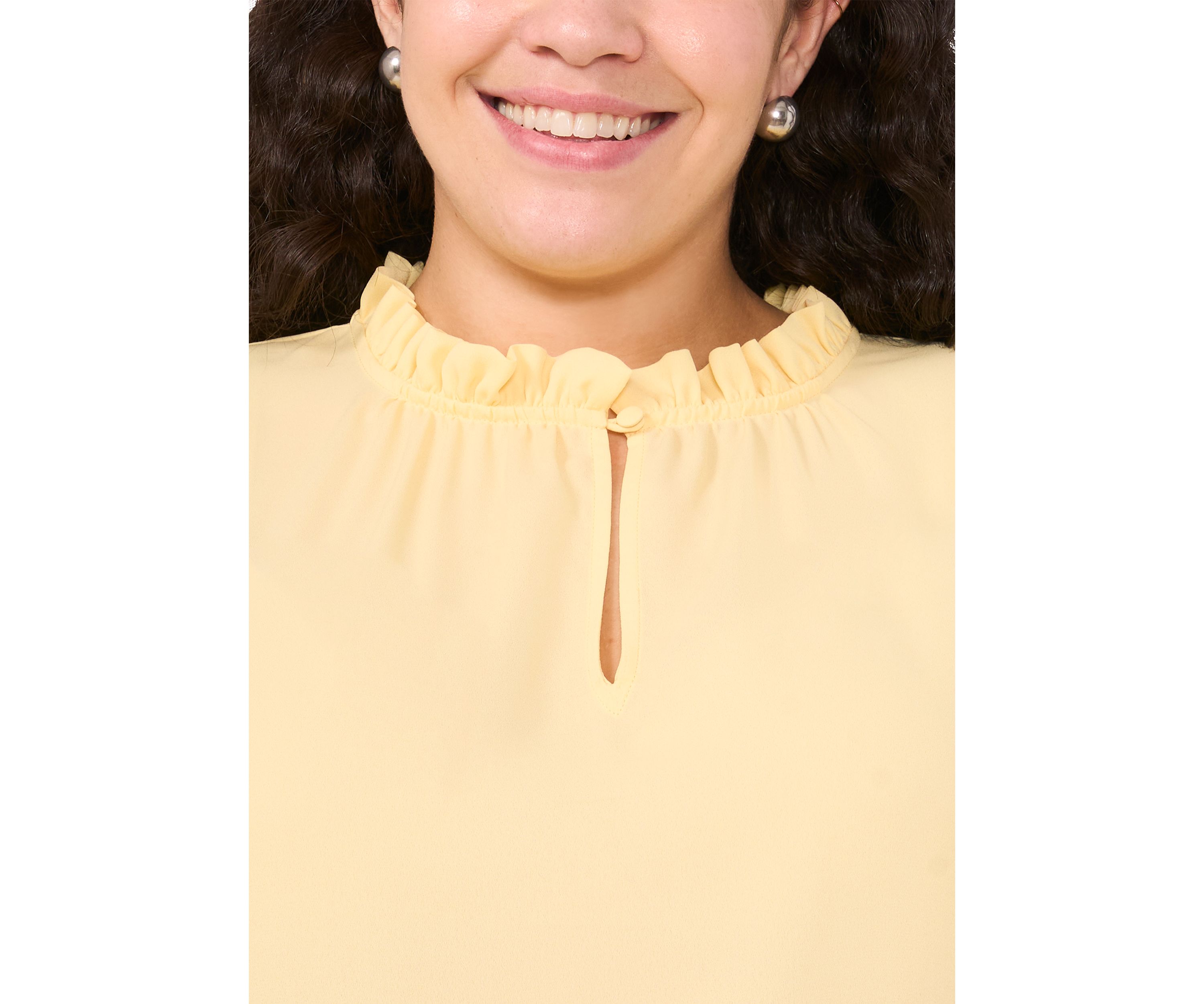 Plus Size Ruffle Neck Flutter Sleeve Blouse