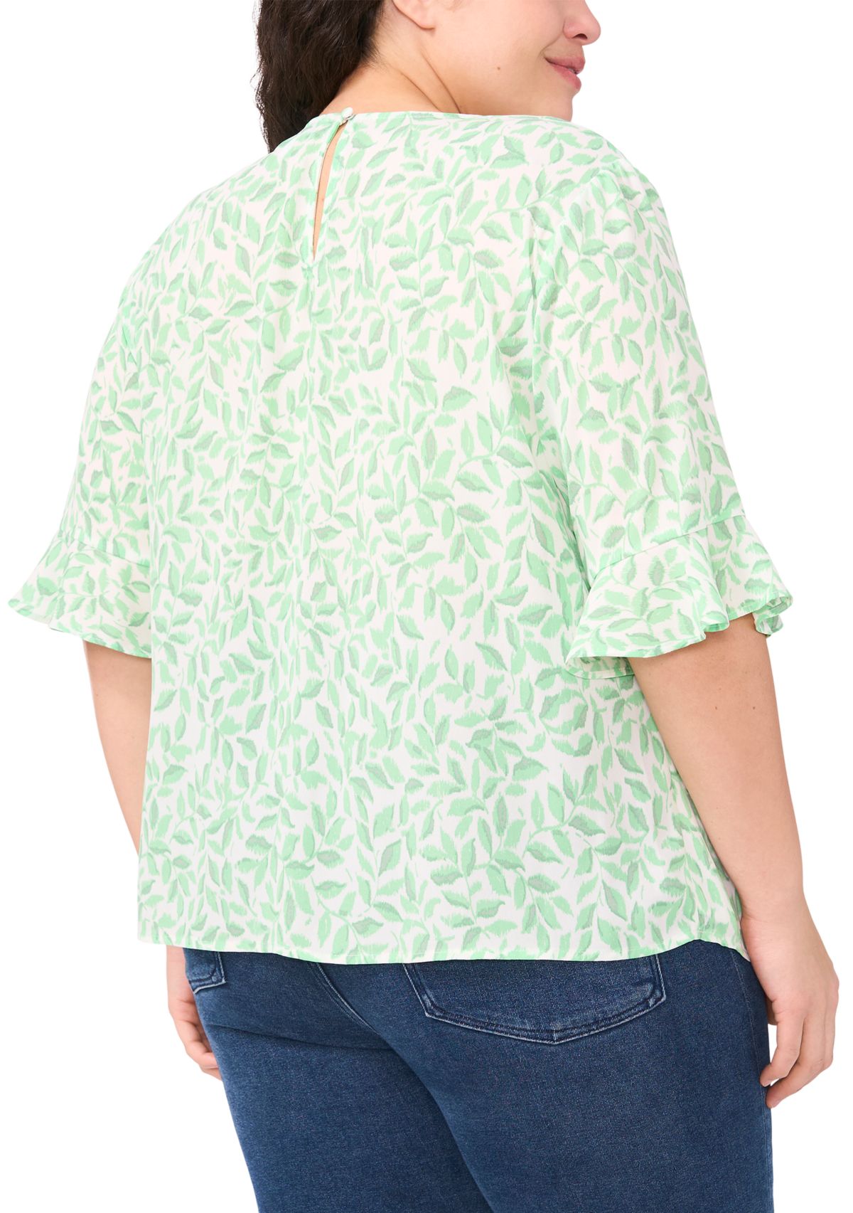Plus Size Printed Ruffle Cuff Woven Top