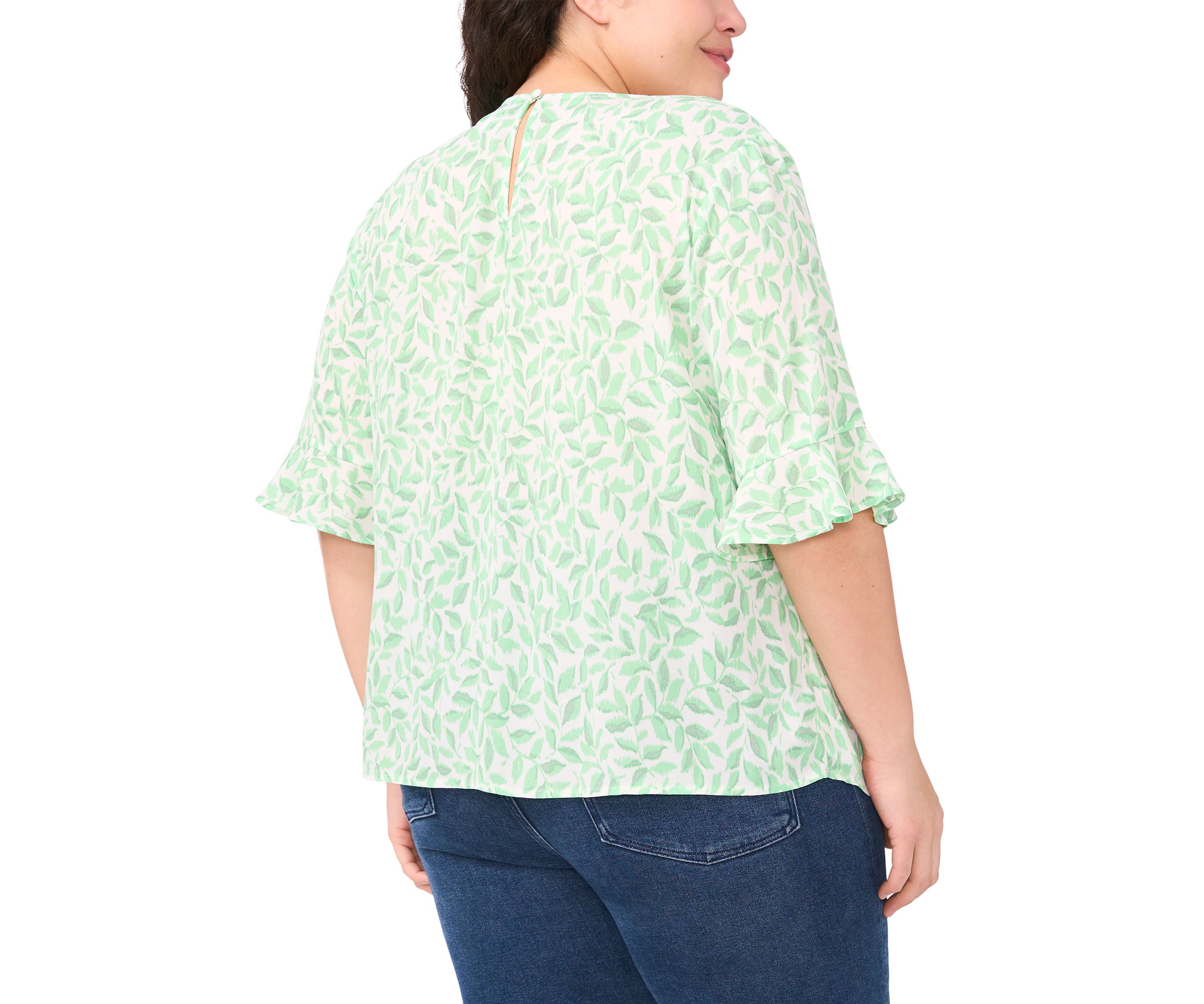Plus Size Printed Ruffle Cuff Woven Top