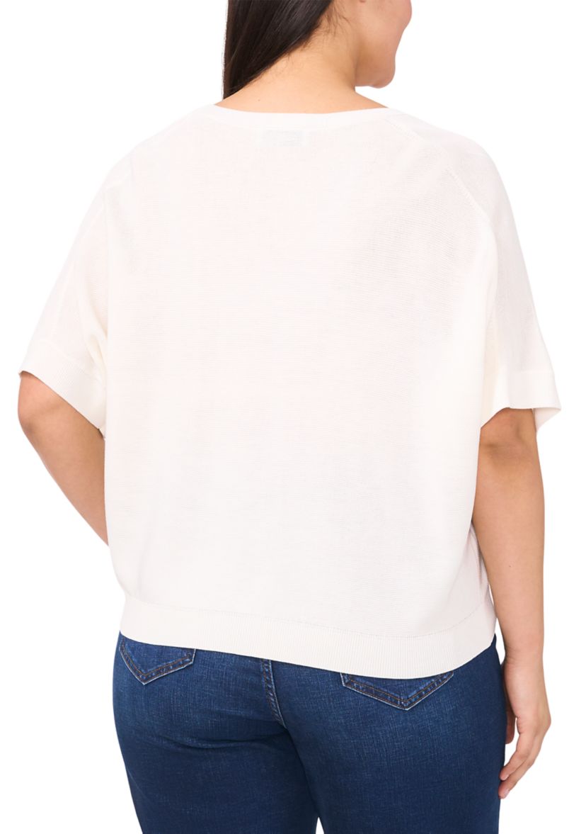 Plus Size Short Sleeve Button Front Sweater