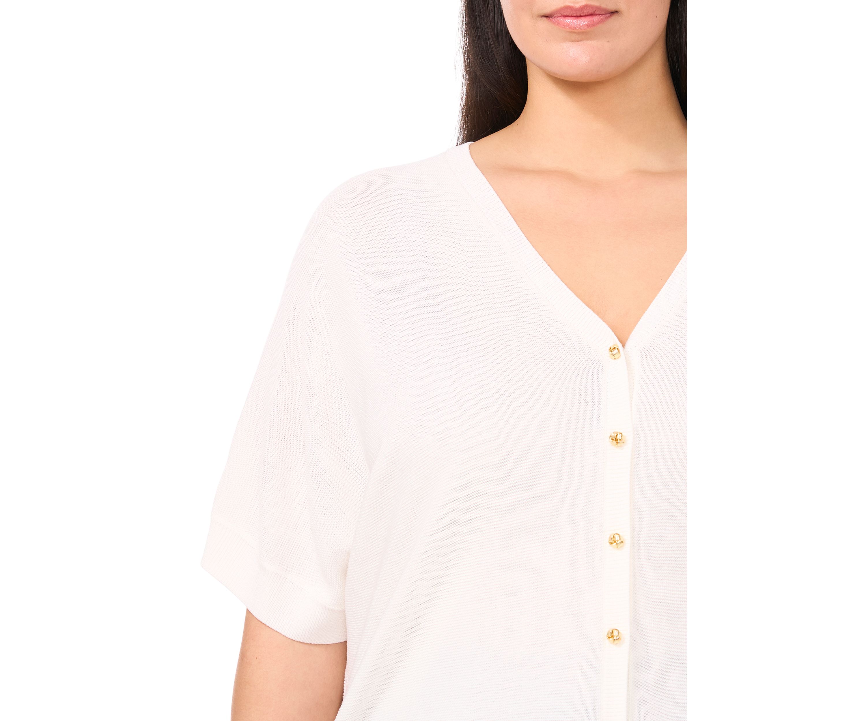 Plus Size Short Sleeve Button Front Sweater