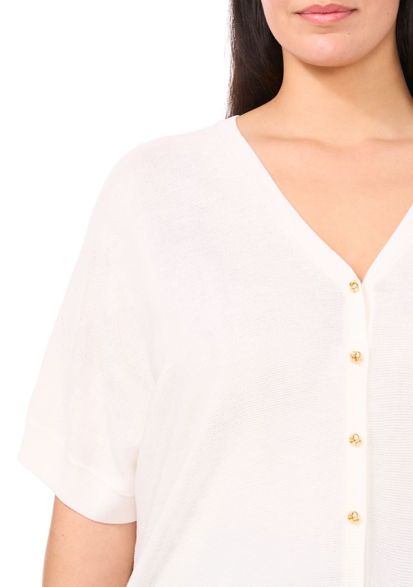 Plus Size Short Sleeve Button Front Sweater