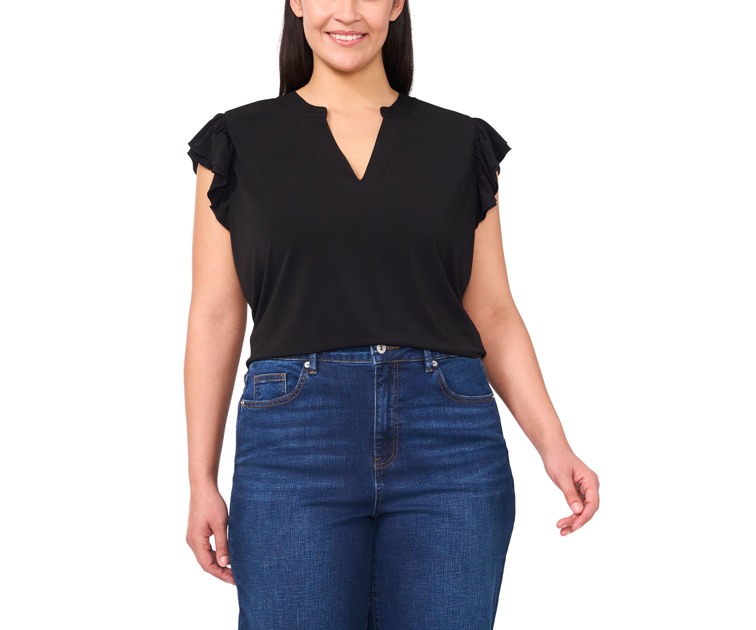 Plus Size Short Sleeve V-Neck Double Flutter Top