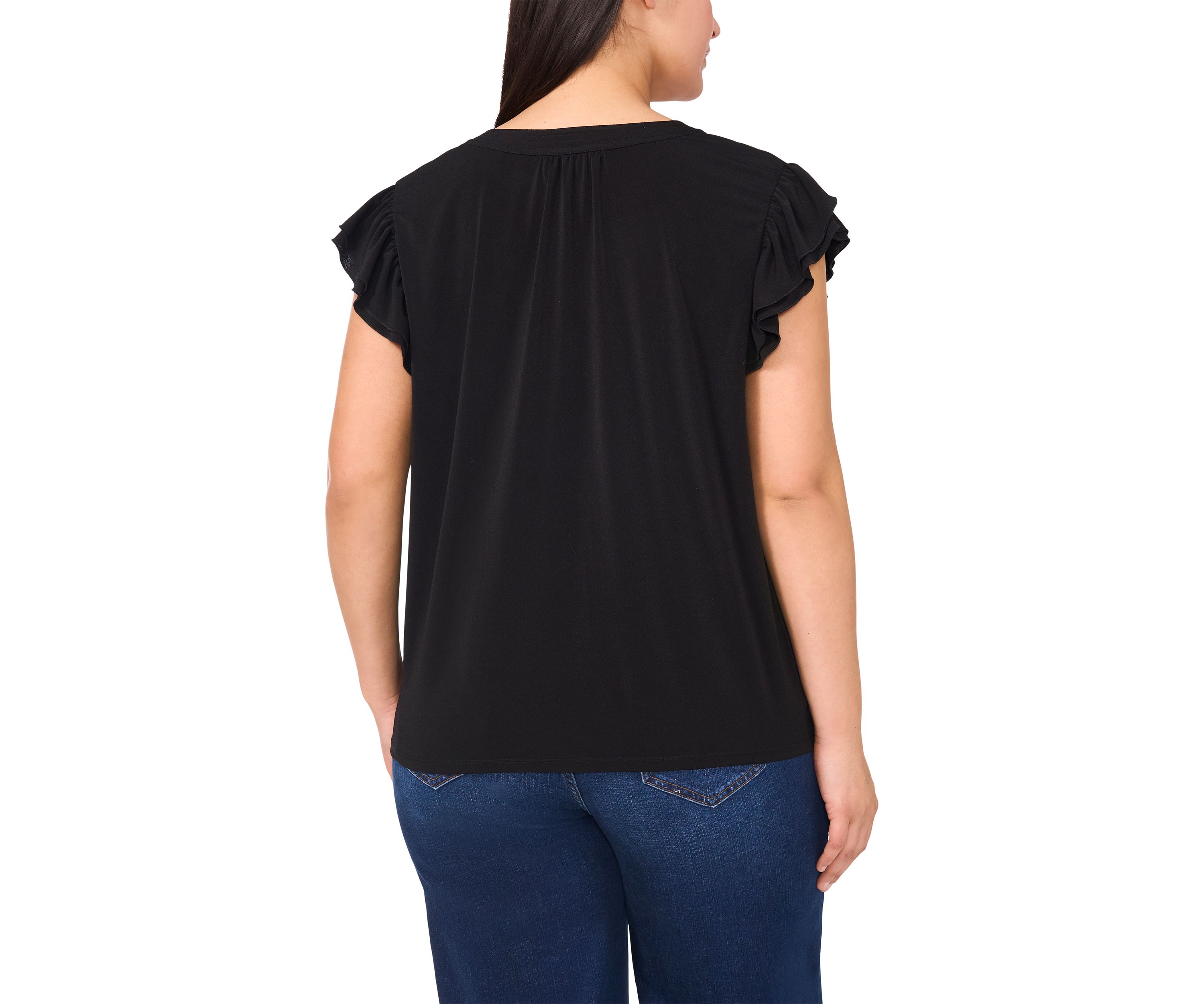 Plus Size Short Sleeve V-Neck Double Flutter Top