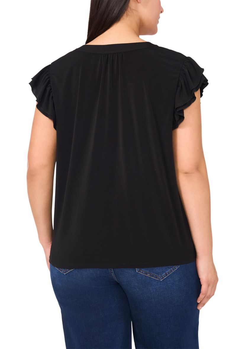 Plus Size Short Sleeve V-Neck Double Flutter Top