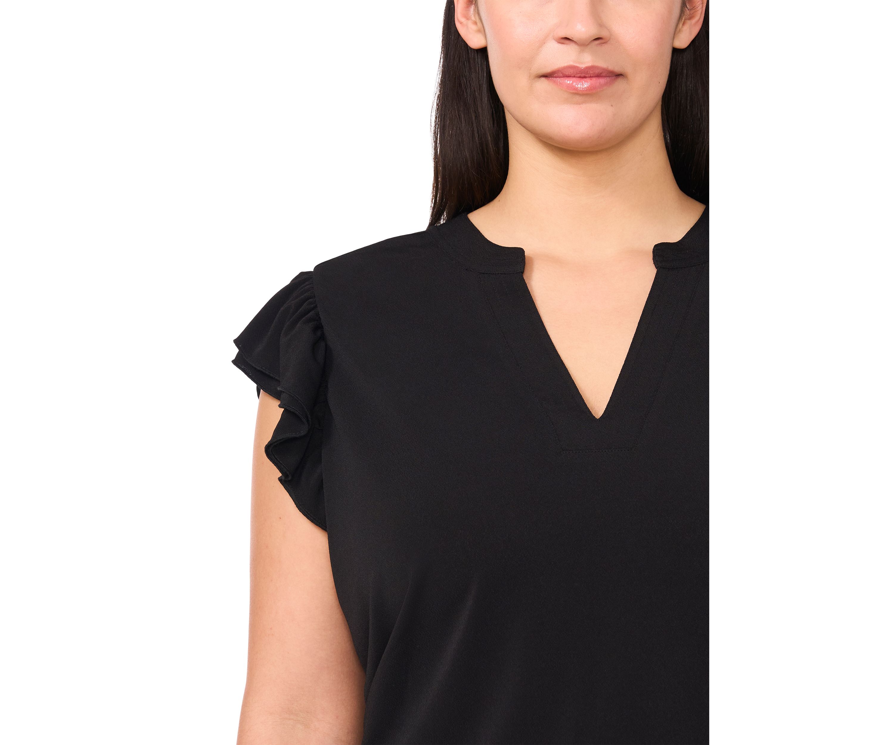 Plus Size Short Sleeve V-Neck Double Flutter Top